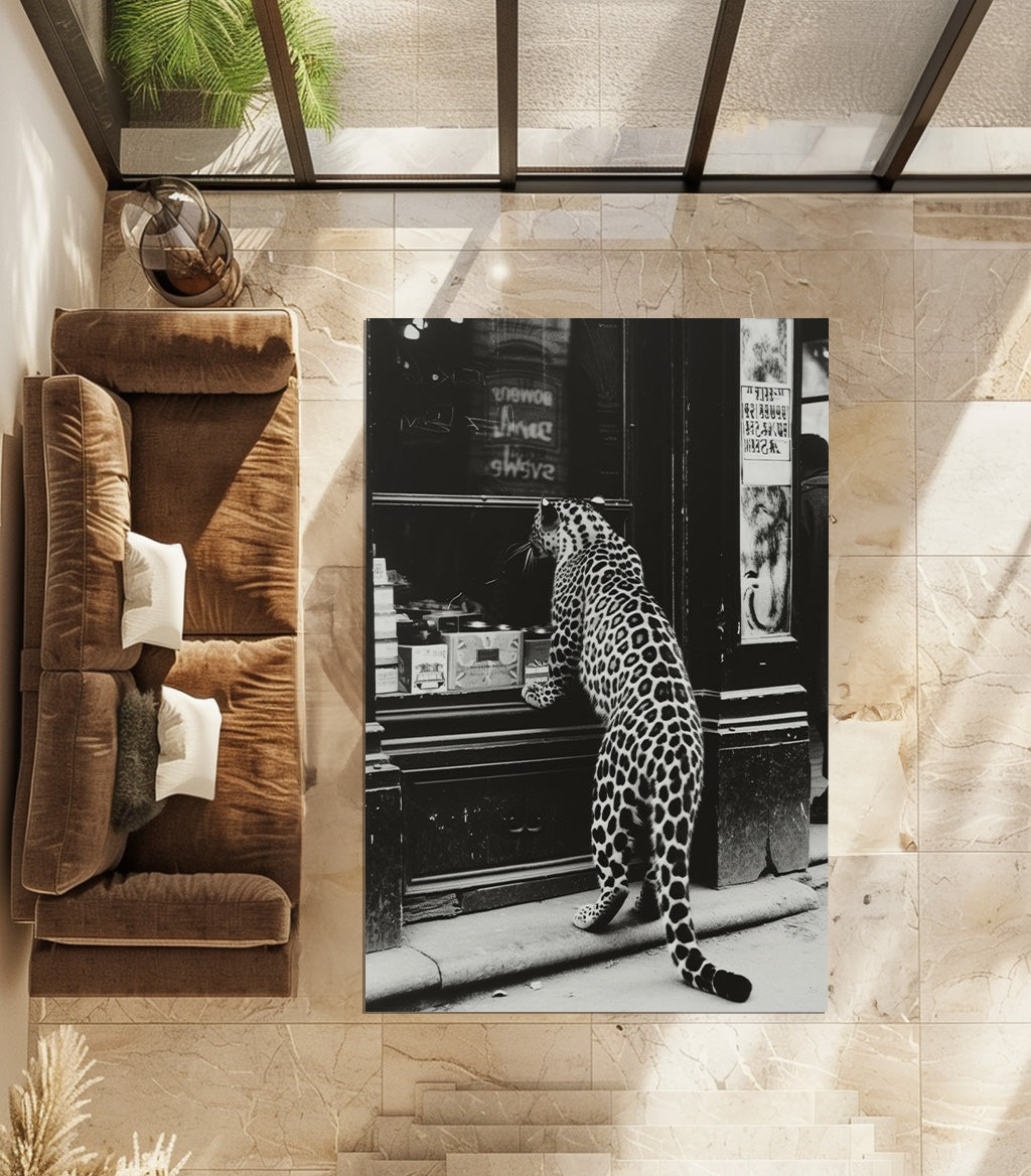 Black And White Leopard Non-Slip Rug