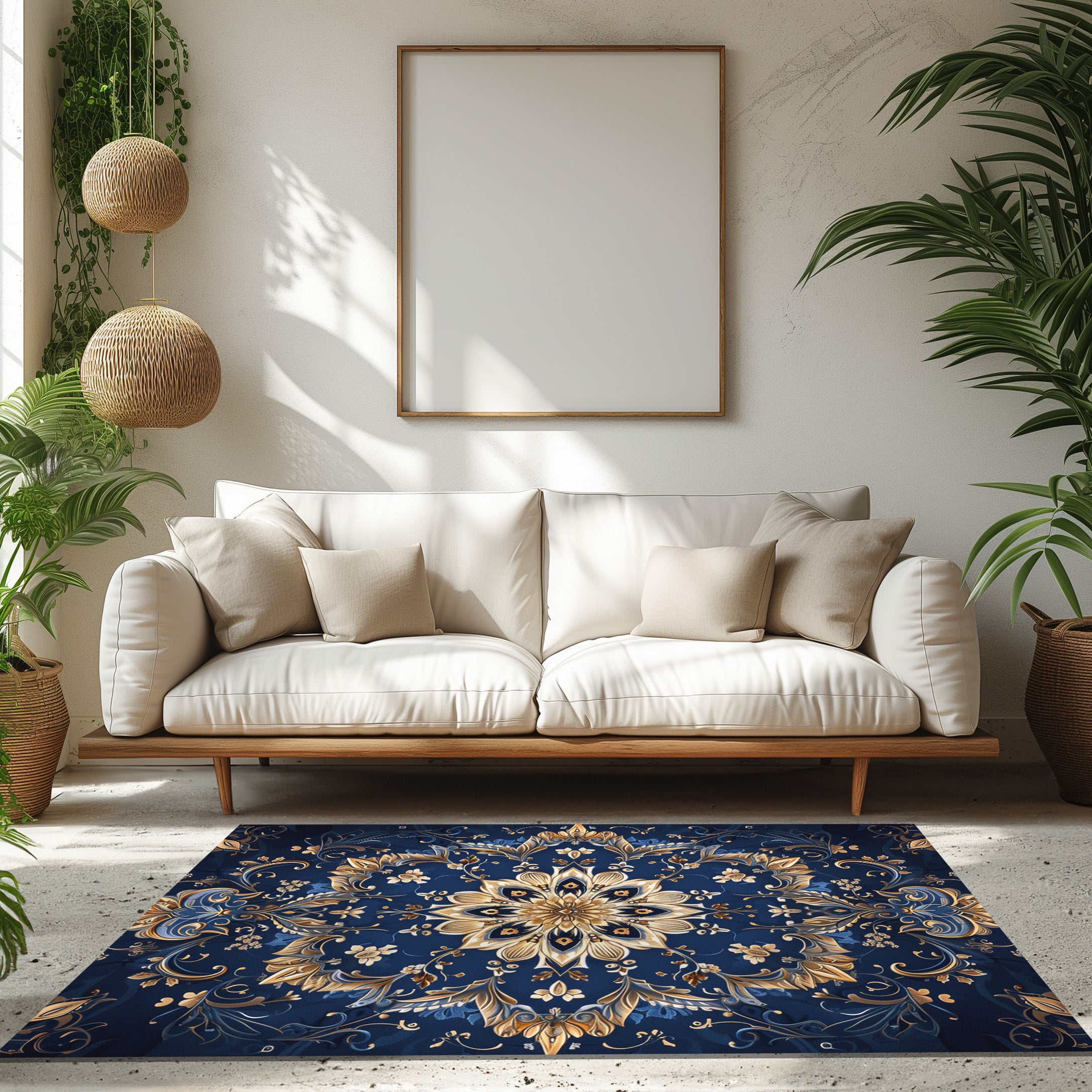 Dark Blue Oriental Non-Slip Rug