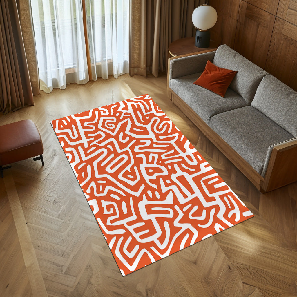 White And Orange Abstract Non-Slip Rug