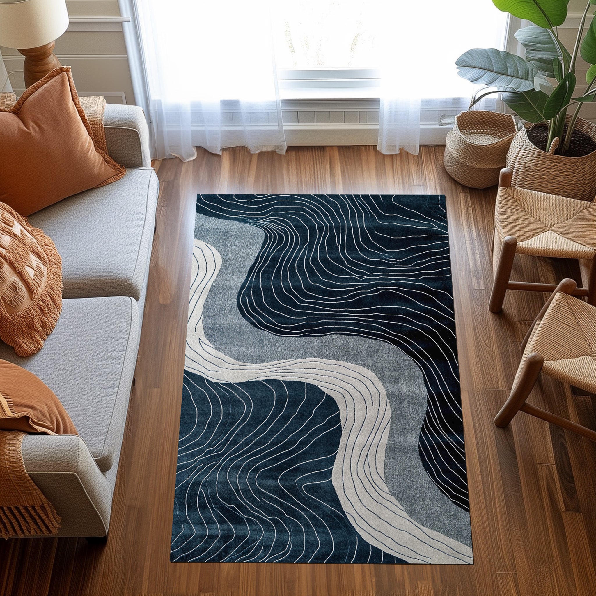 White Lines Designed Non-Slip Rug