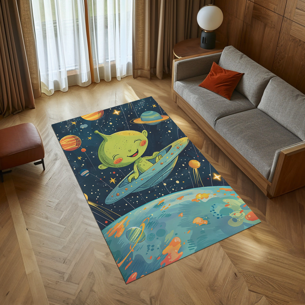 Cute Ailen For Kid'S Room Non-Slip Rug