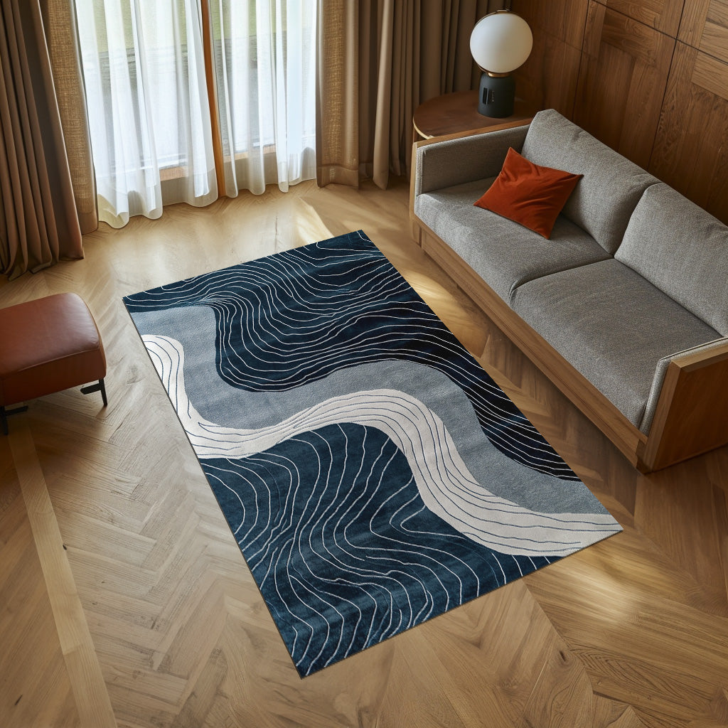 White Lines Designed Non-Slip Rug