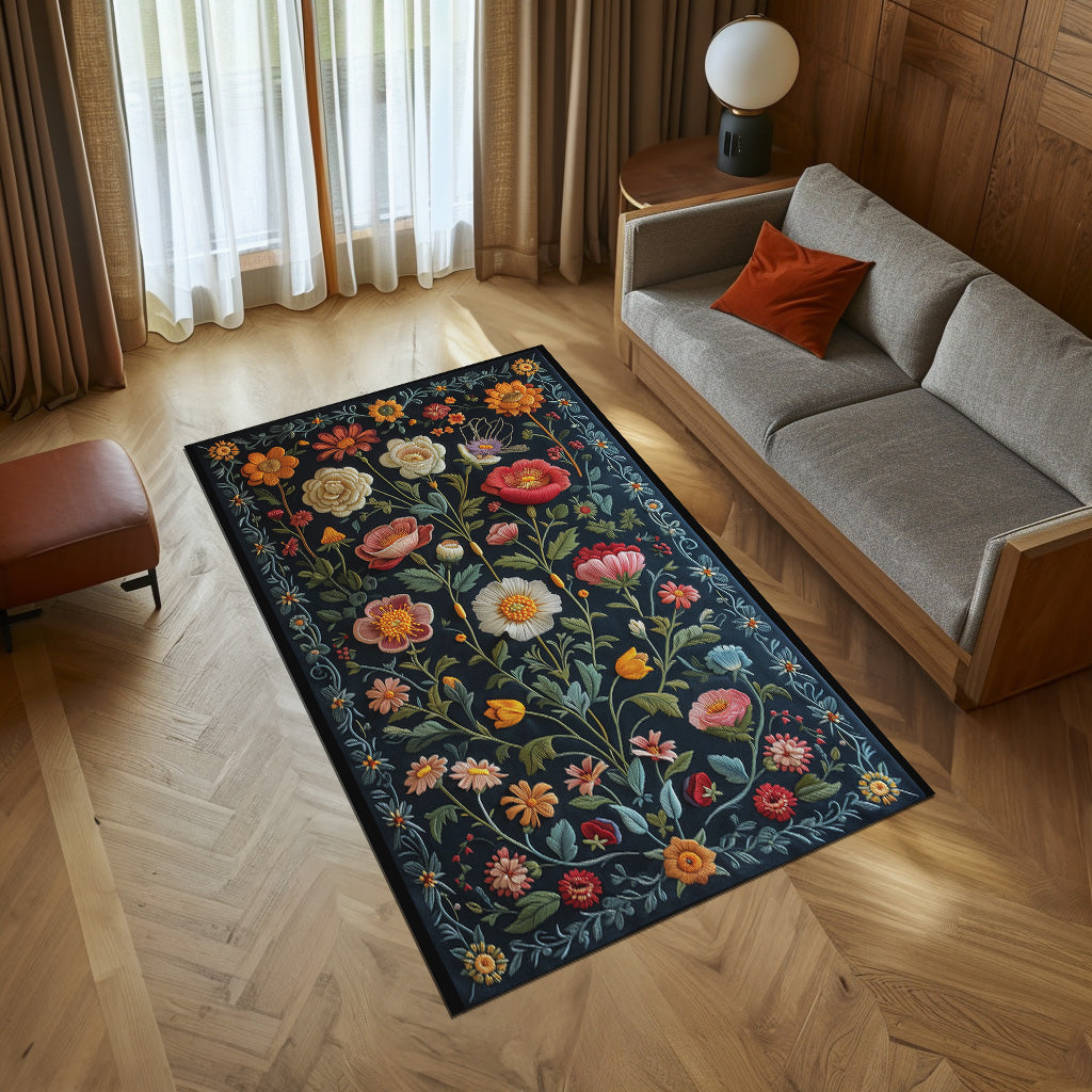 Vintage Colorful Flowers Non-Slip Rug