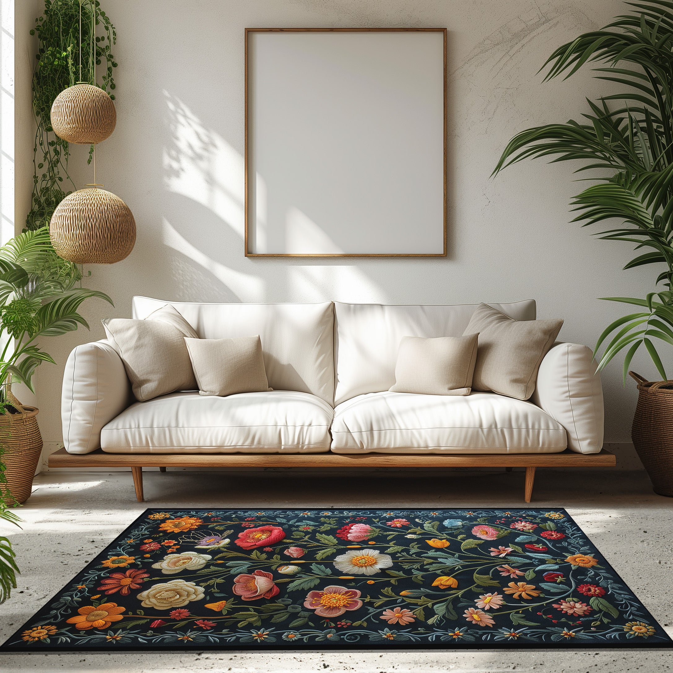 Vintage Colorful Flowers Non-Slip Rug