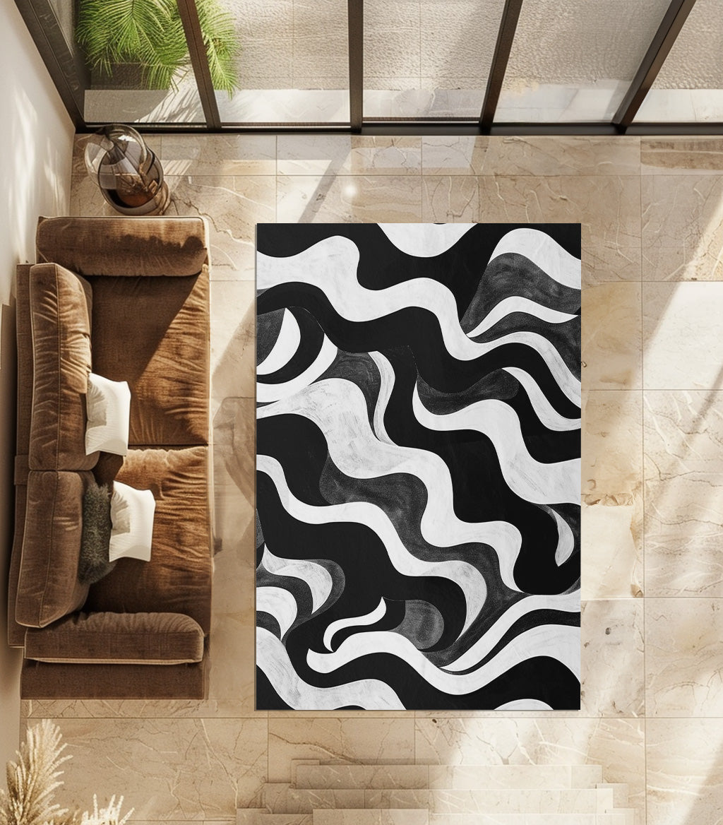 Black And White Abstract Non-Slip Rug