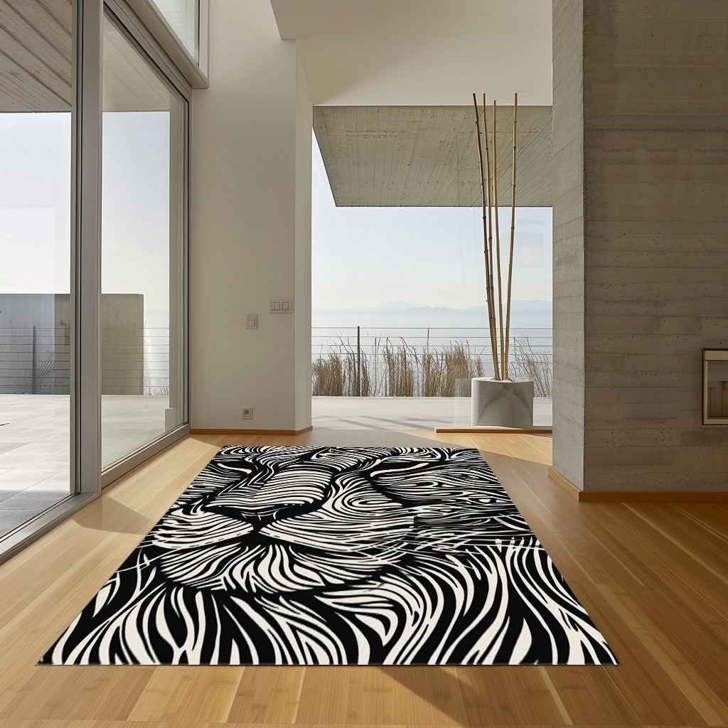 Black And White Lion Non-Slip Rug