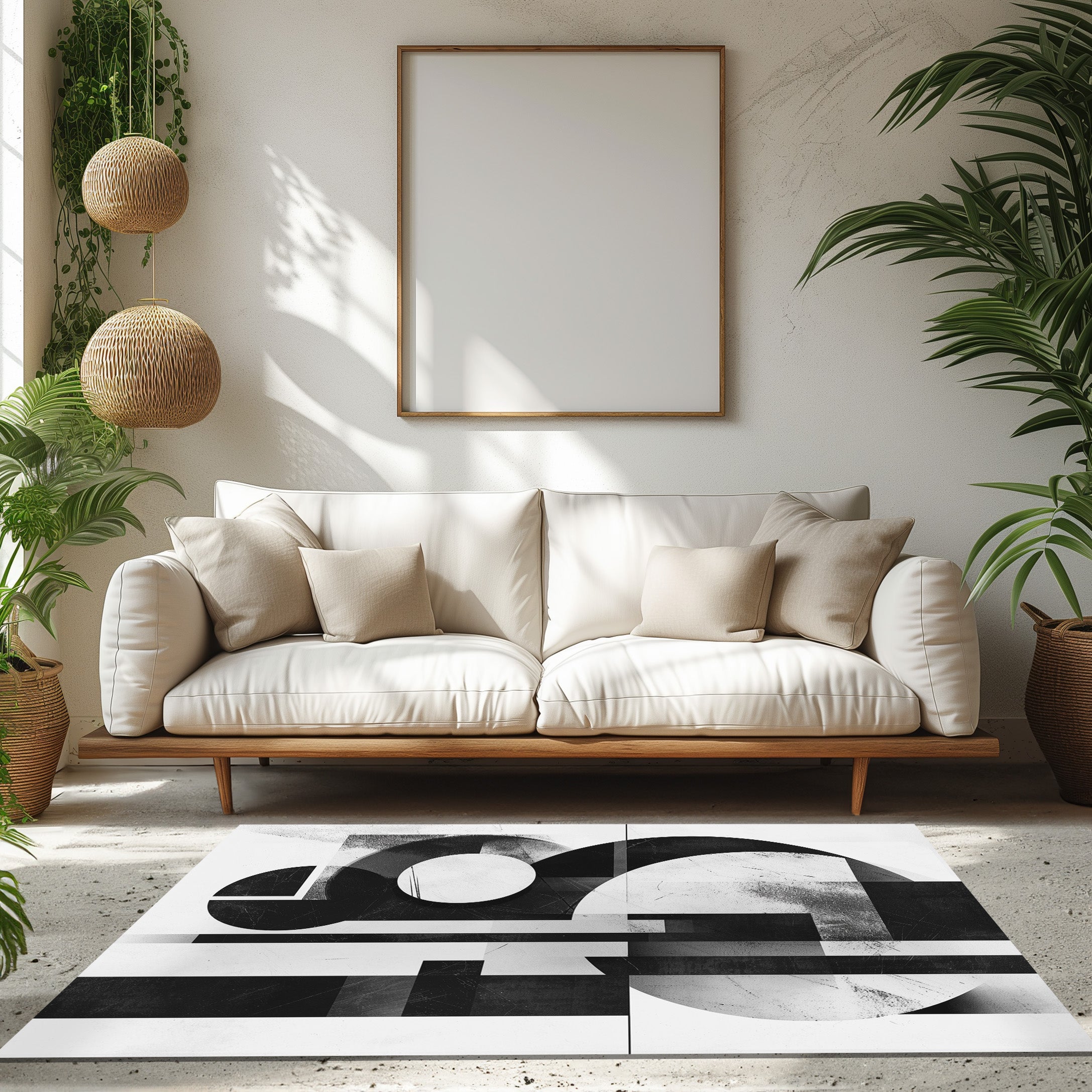 Black And White Abstract Non-Slip Rug