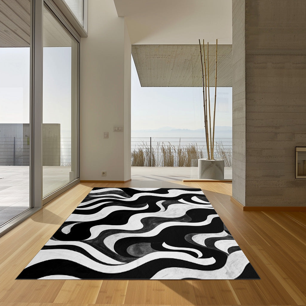 Black And White Abstract Non-Slip Rug