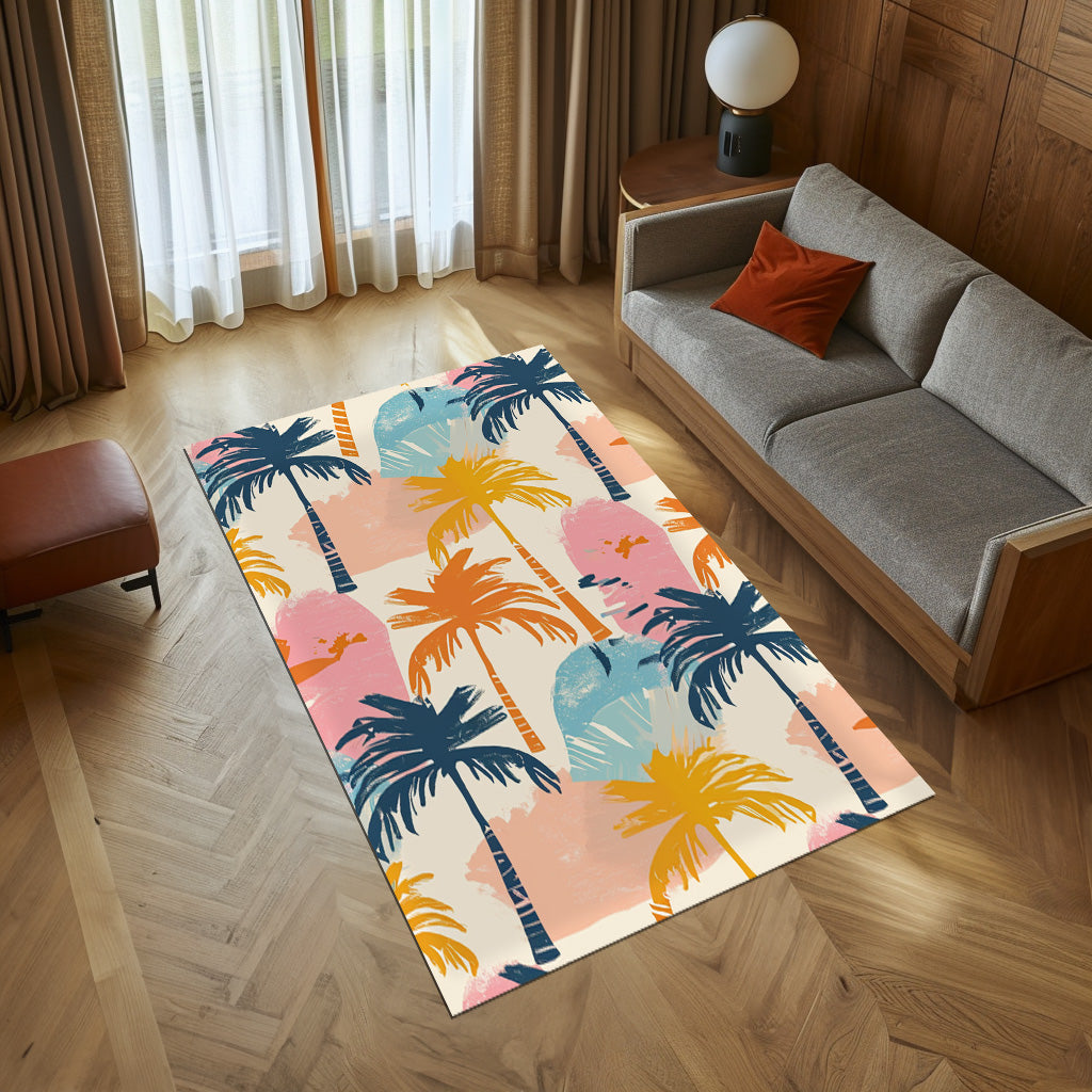 Colorful Palm Trees Non-Slip Rug