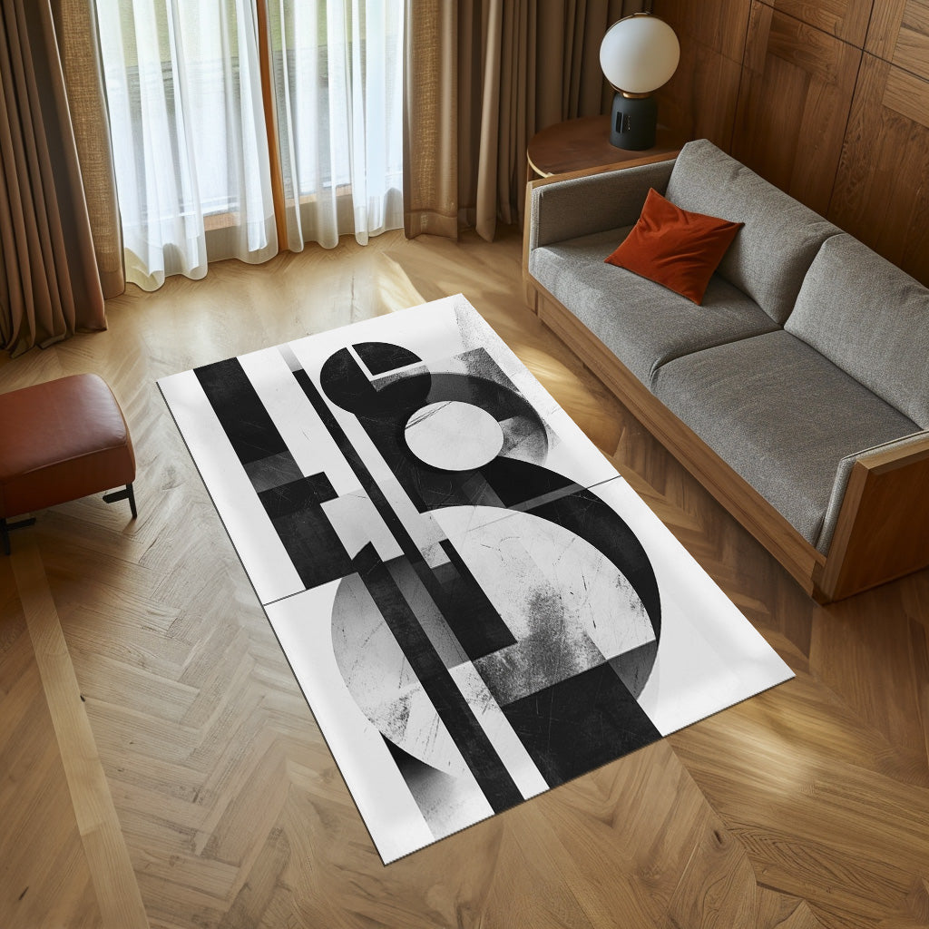 Black And White Abstract Non-Slip Rug