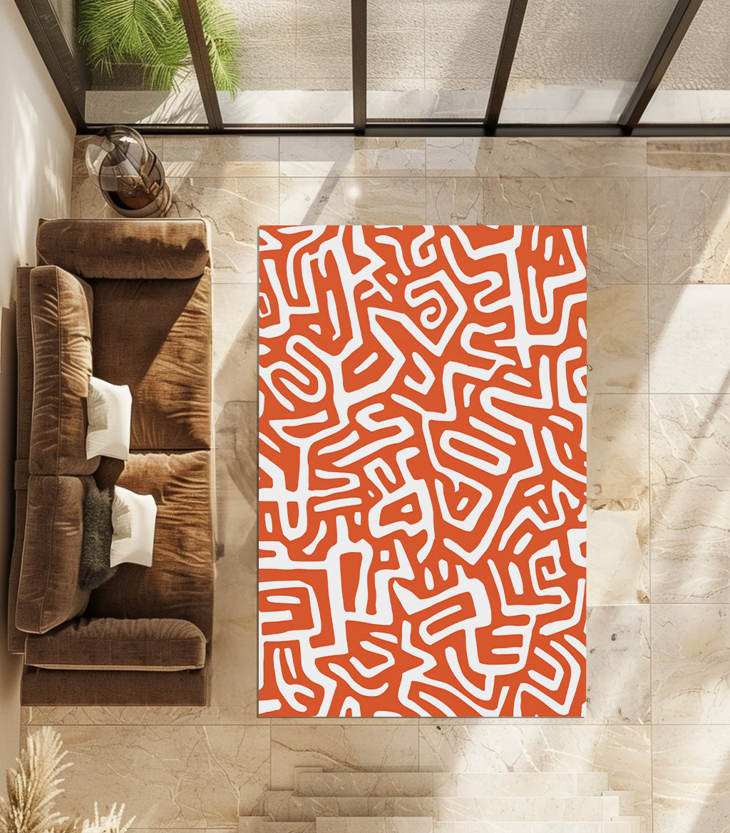 White And Orange Abstract Non-Slip Rug