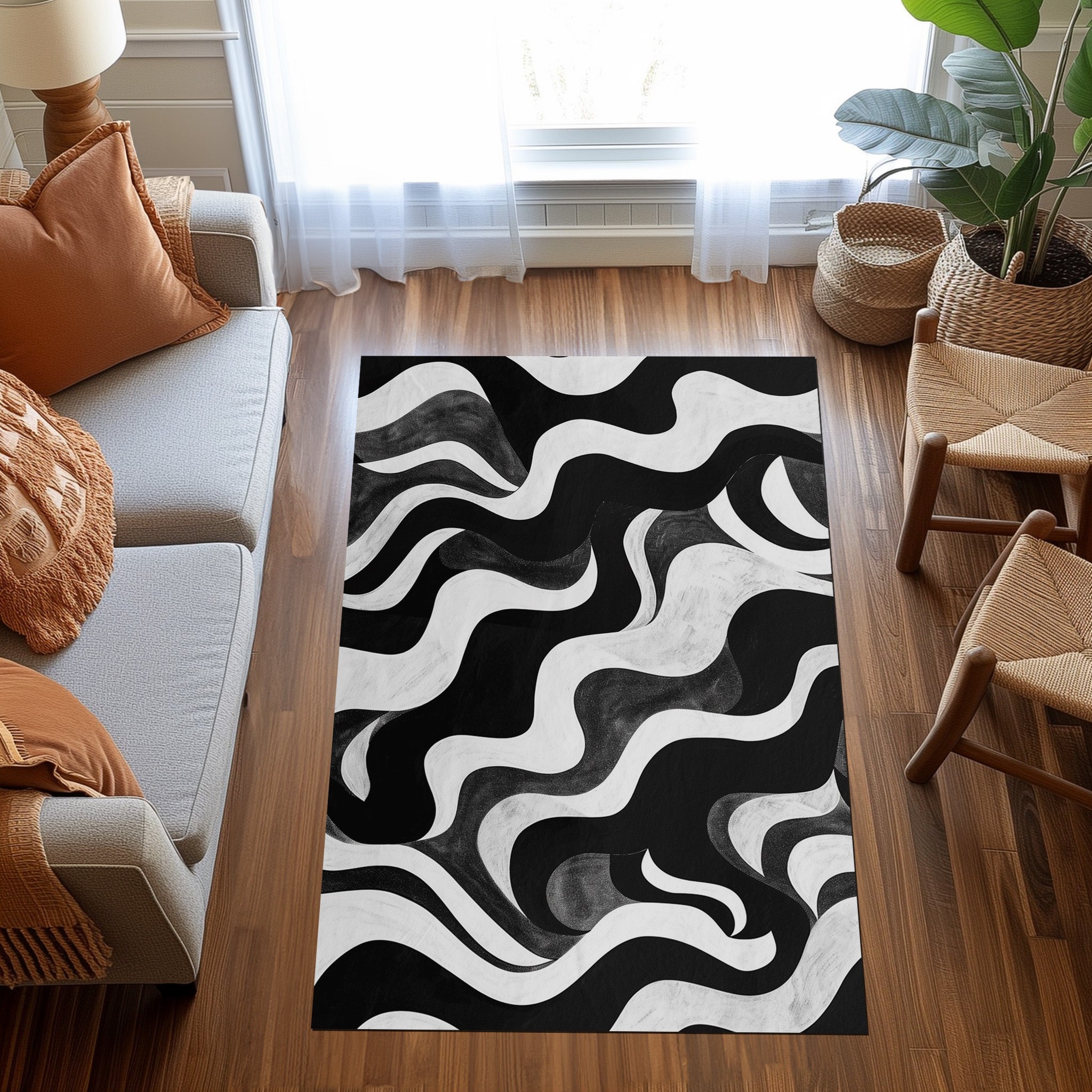 Black And White Abstract Non-Slip Rug