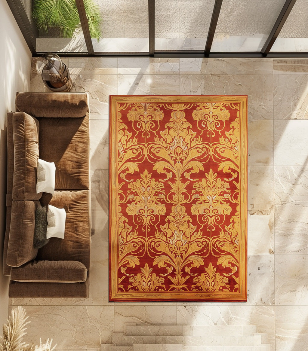 Orange And Yellow Vintage Design Non-Slip Rug