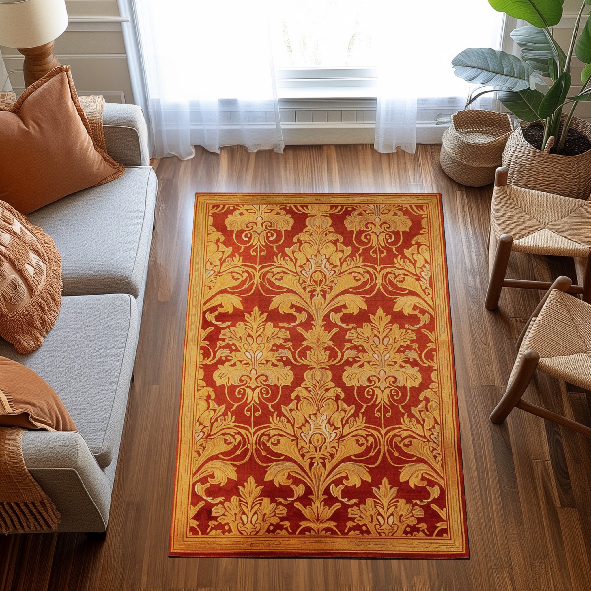 Orange And Yellow Vintage Design Non-Slip Rug