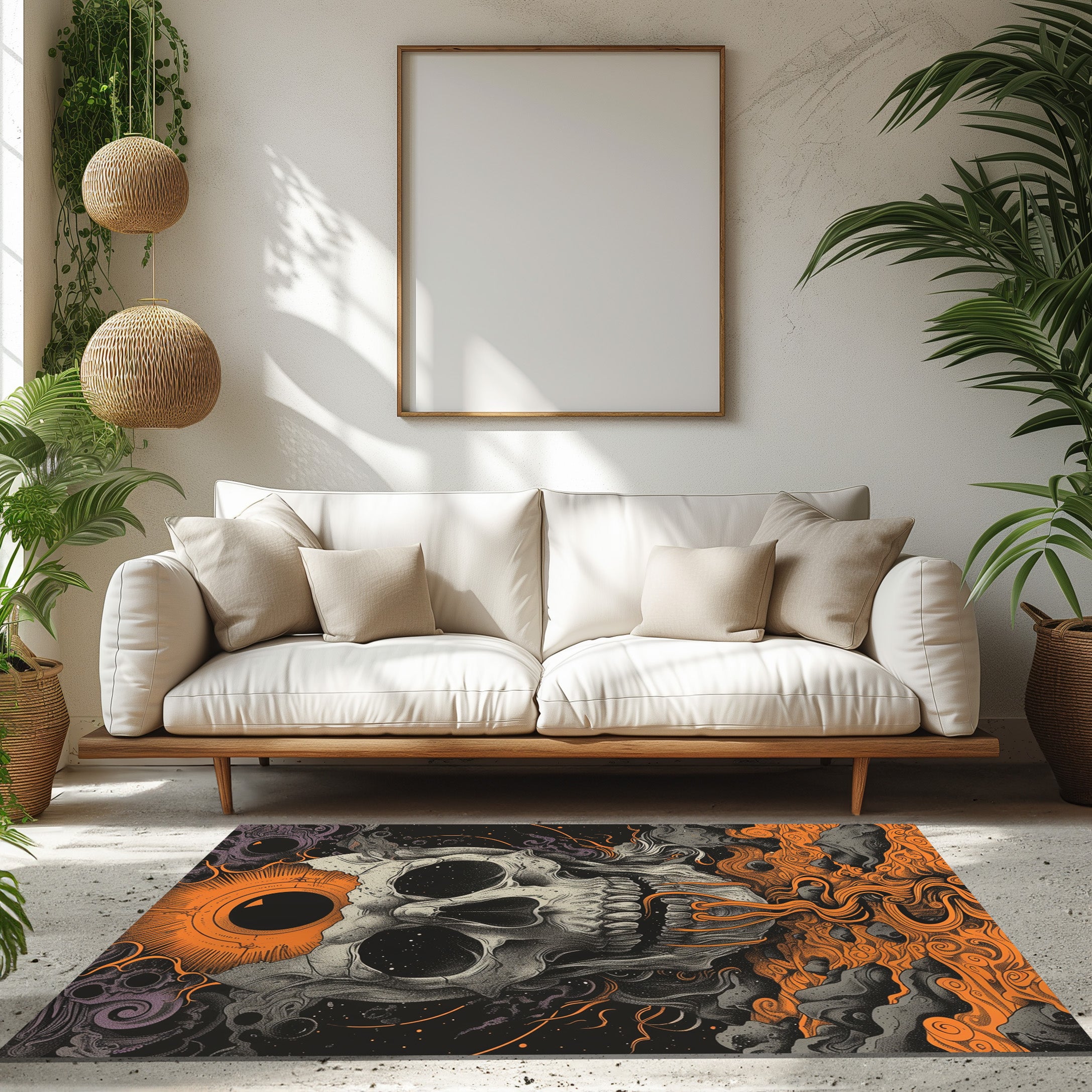 Black And White Skull Non-Slip Rug