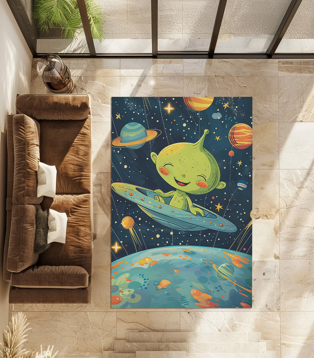 Cute Ailen For Kid'S Room Non-Slip Rug