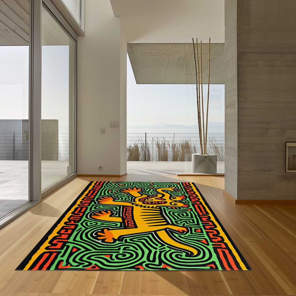 Harings Orange And Yellow Artwork Was Titled Animal P Non-Slip Rug