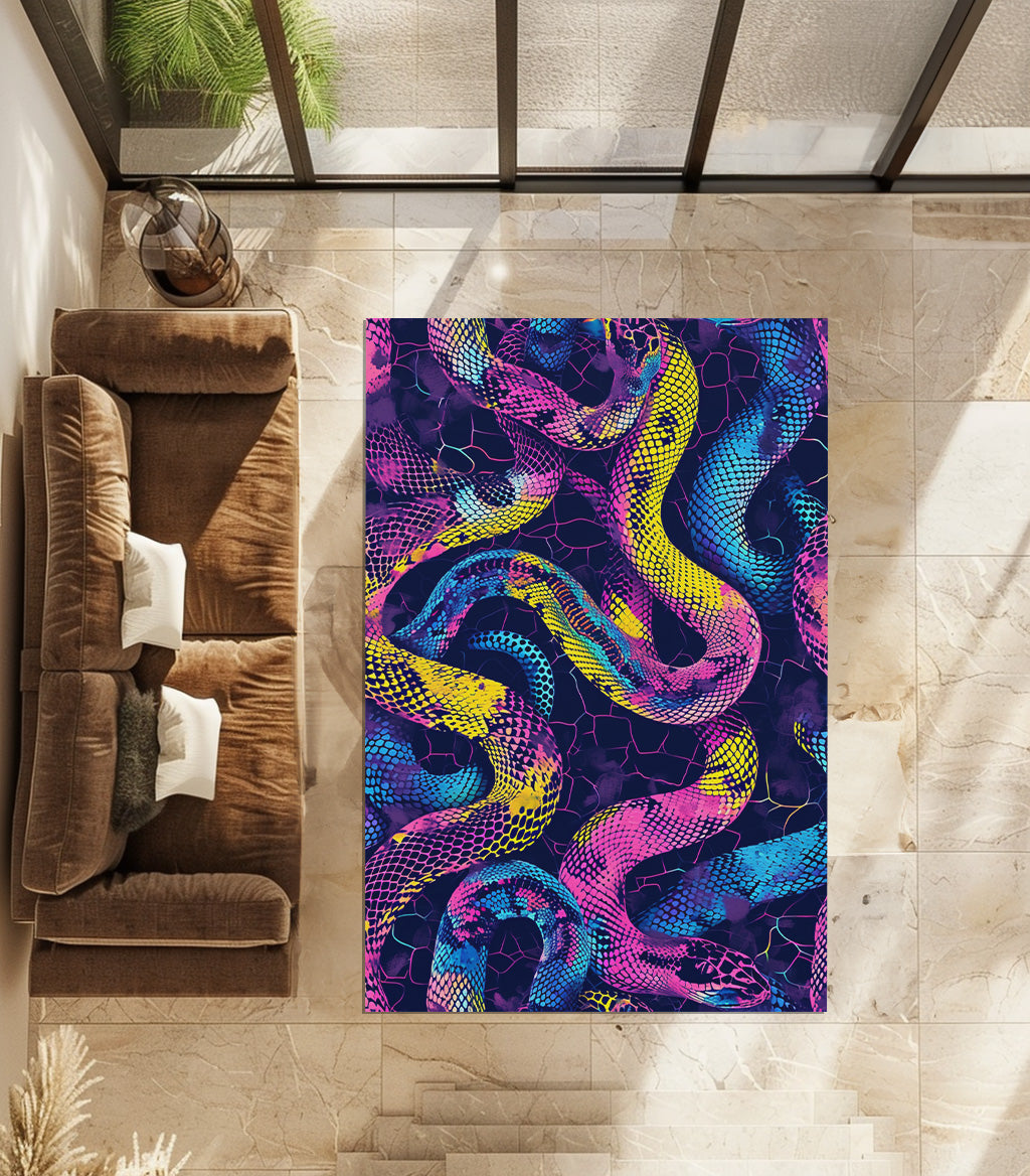 Neon Color Snakes Non-Slip Rug