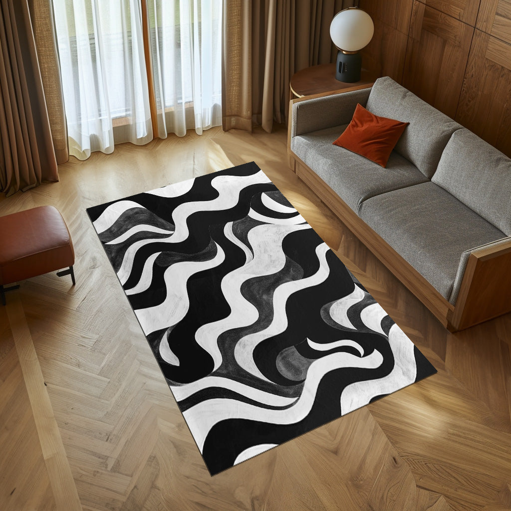 Black And White Abstract Non-Slip Rug