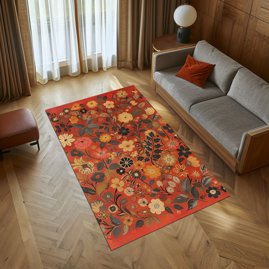 Vintage Design Flowers Non-Slip Rug