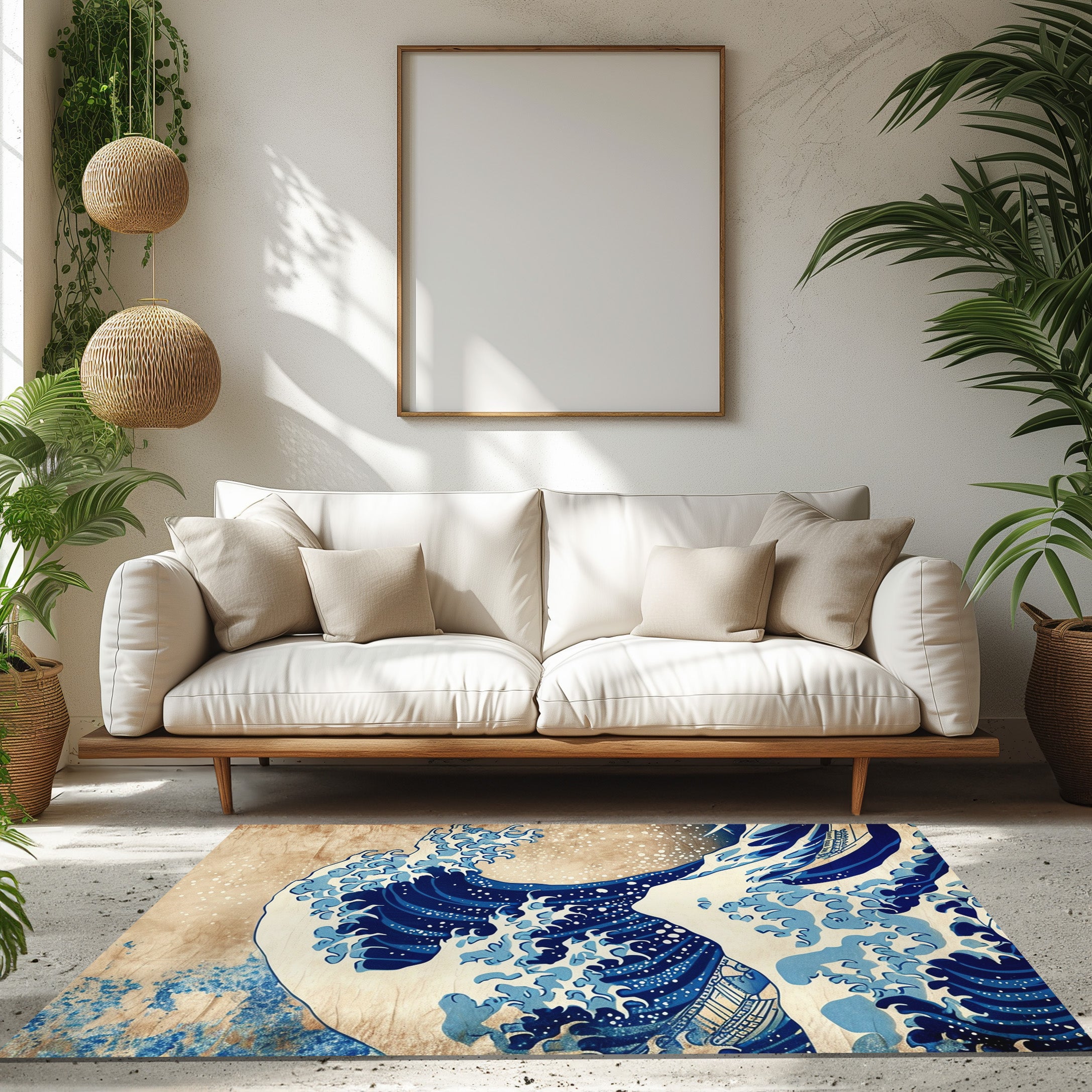 Hokusai Style Colorful Clean Art Non-Slip Rug