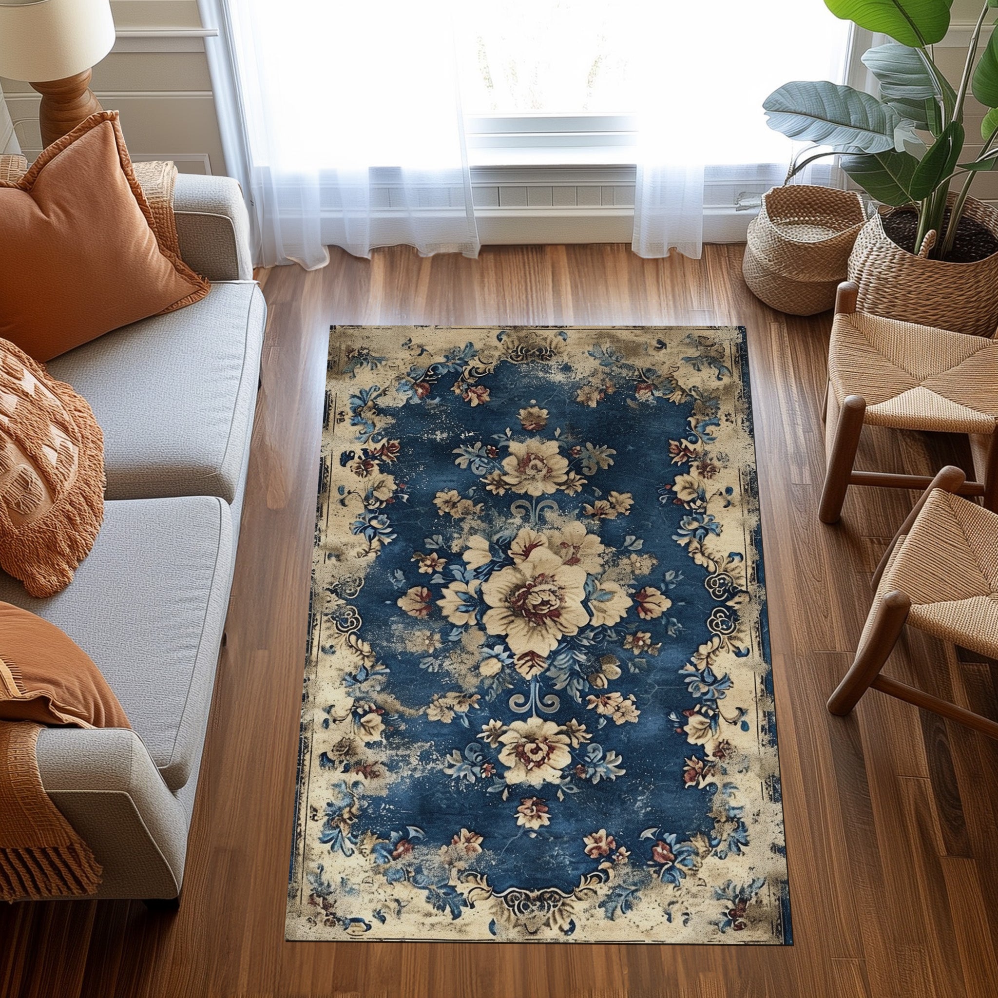 Vintage Floral Style Non-Slip Rug