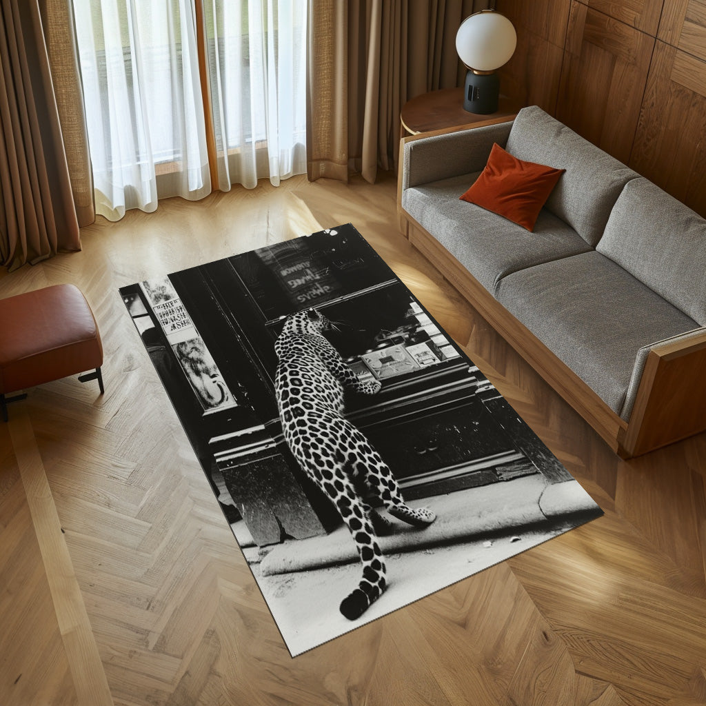 Black And White Leopard Non-Slip Rug