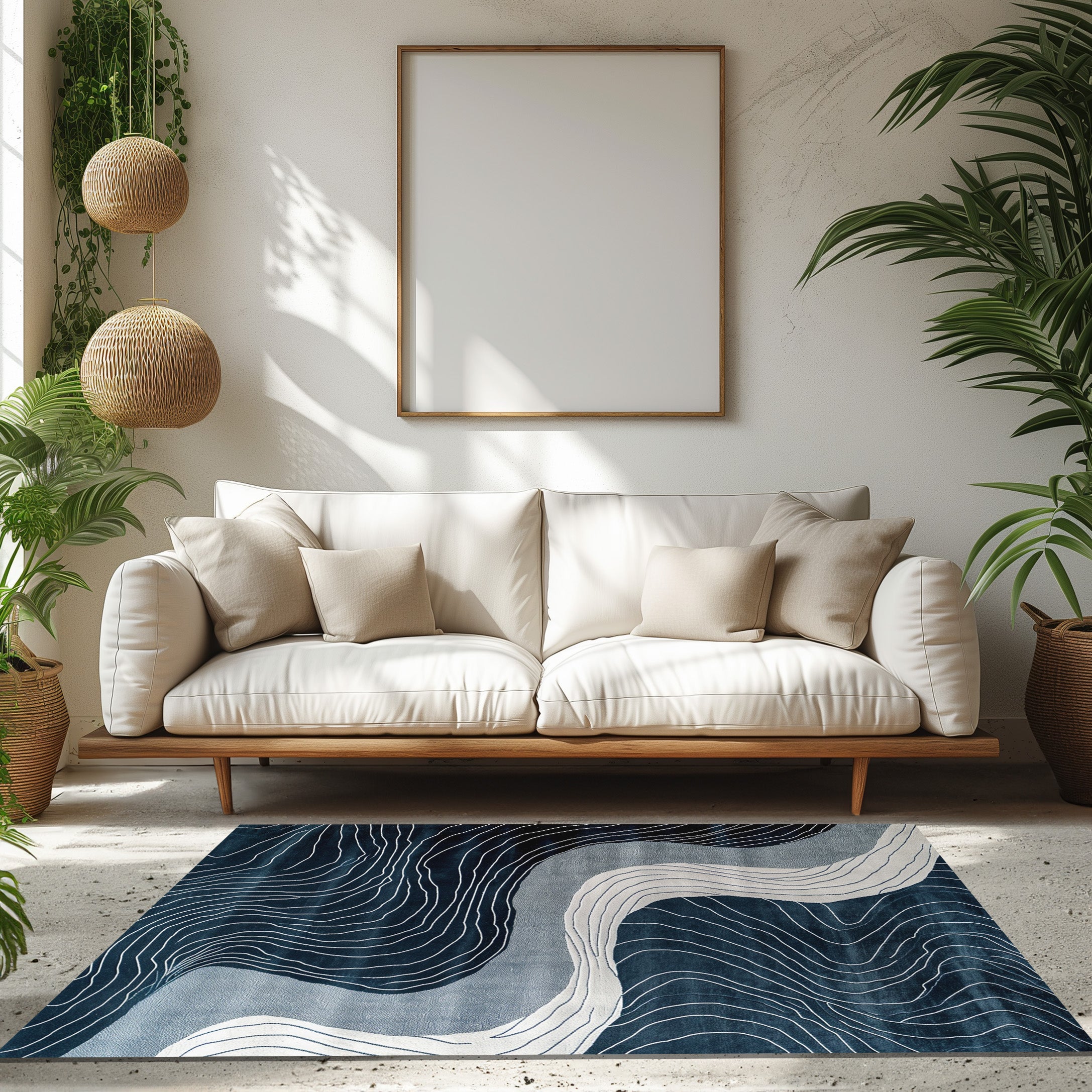 White Lines Designed Non-Slip Rug