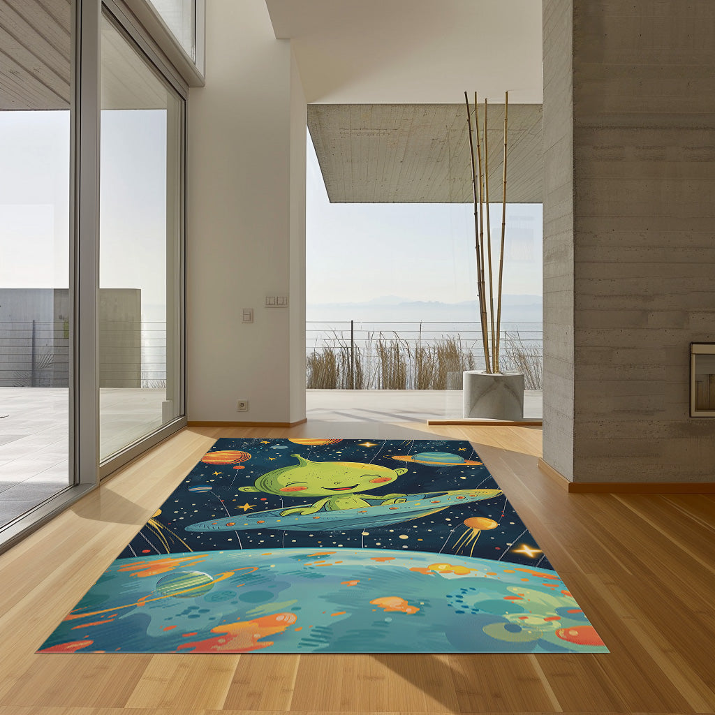 Cute Ailen For Kid'S Room Non-Slip Rug