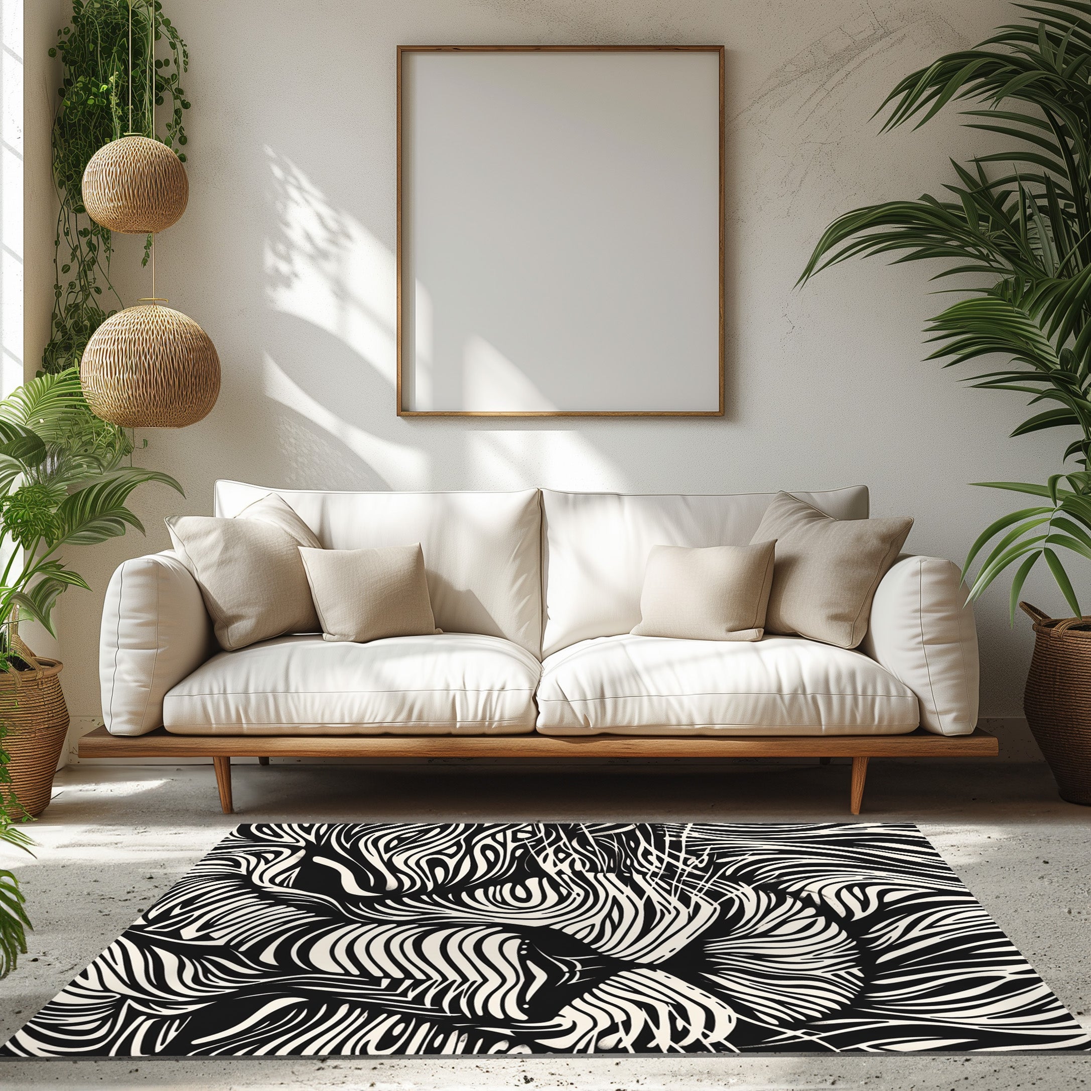 Black And White Lion Non-Slip Rug