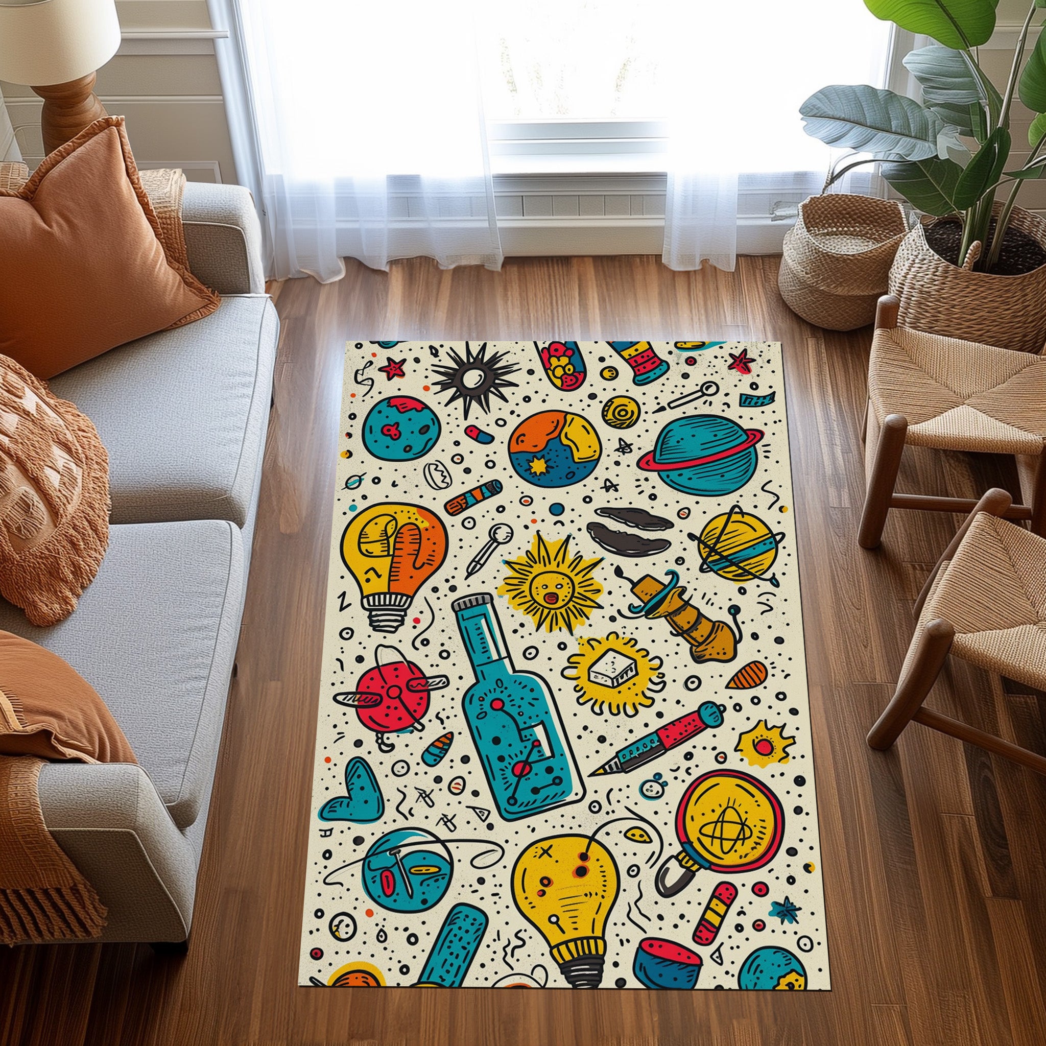 Drawn Doodle Masterpiece Non-Slip Rug