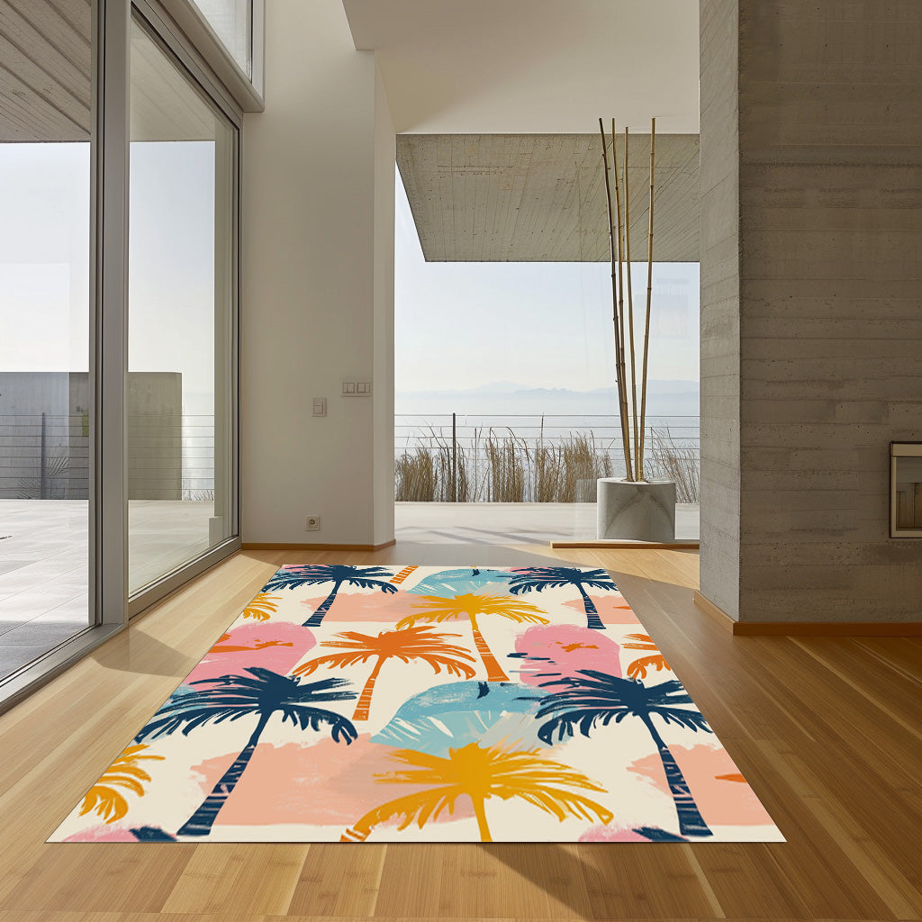 Colorful Palm Trees Non-Slip Rug