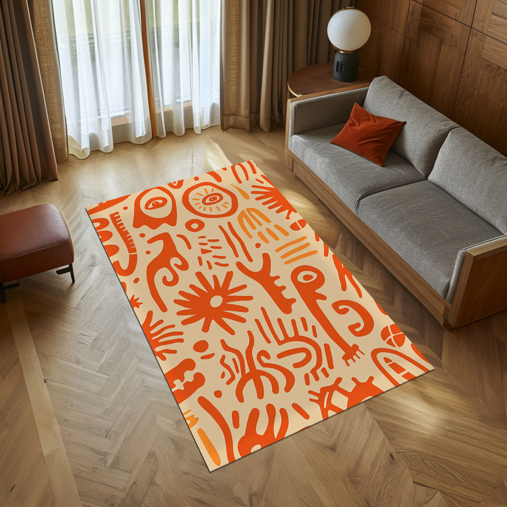 An Orange And Beige Pattern With Abstract Shapes Non-Slip Rug