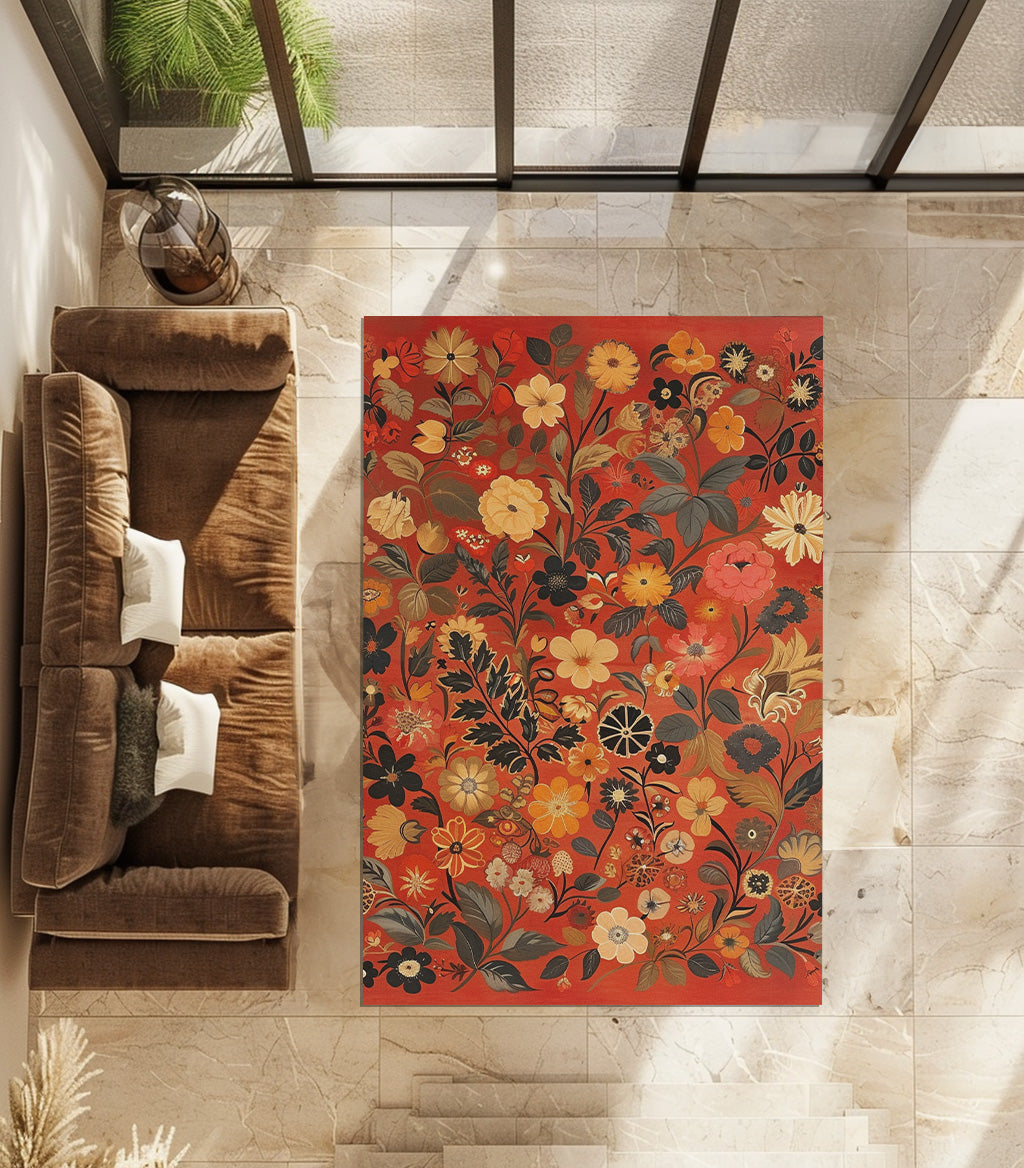 Vintage Design Flowers Non-Slip Rug