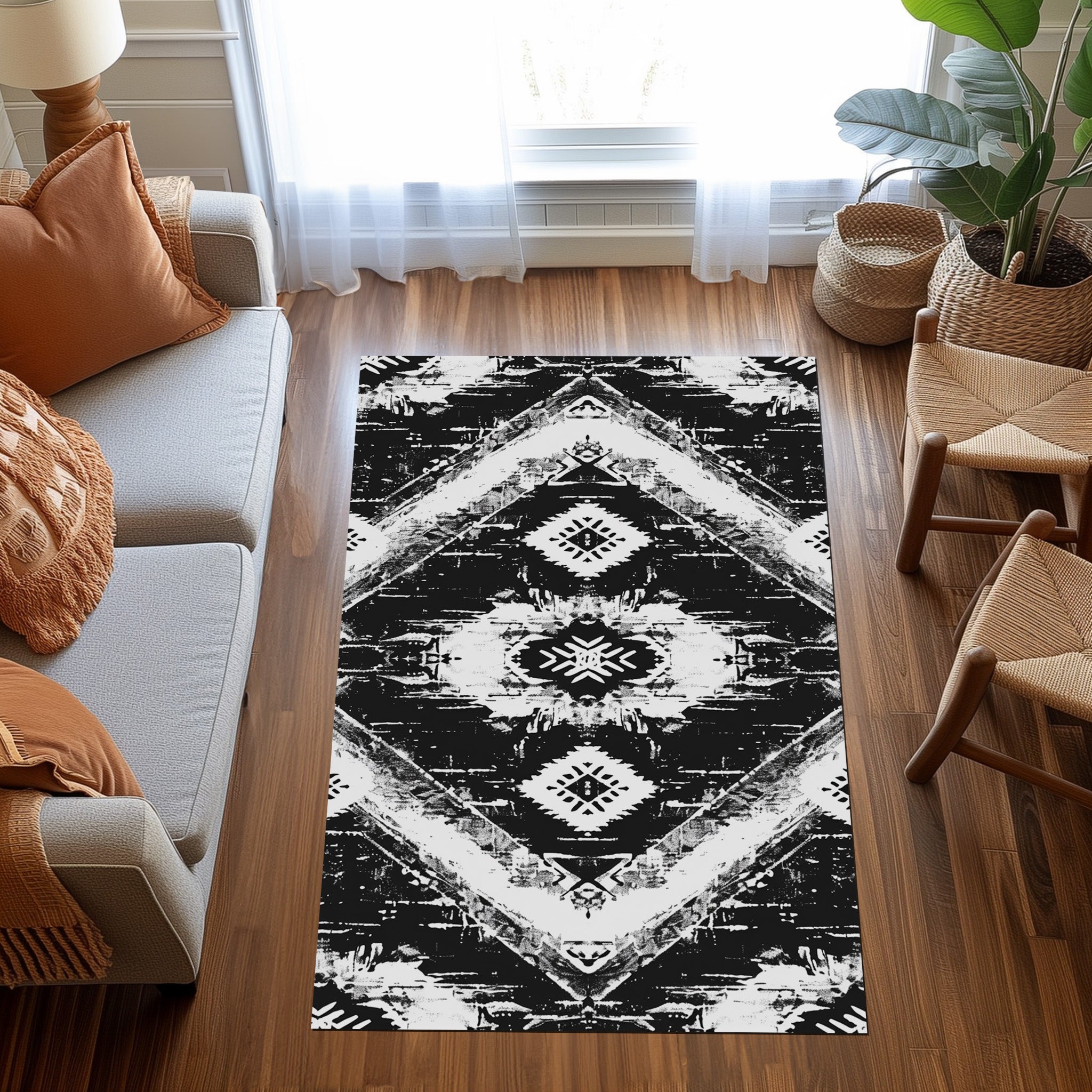 Vintage Black And White Design Non-Slip Rug