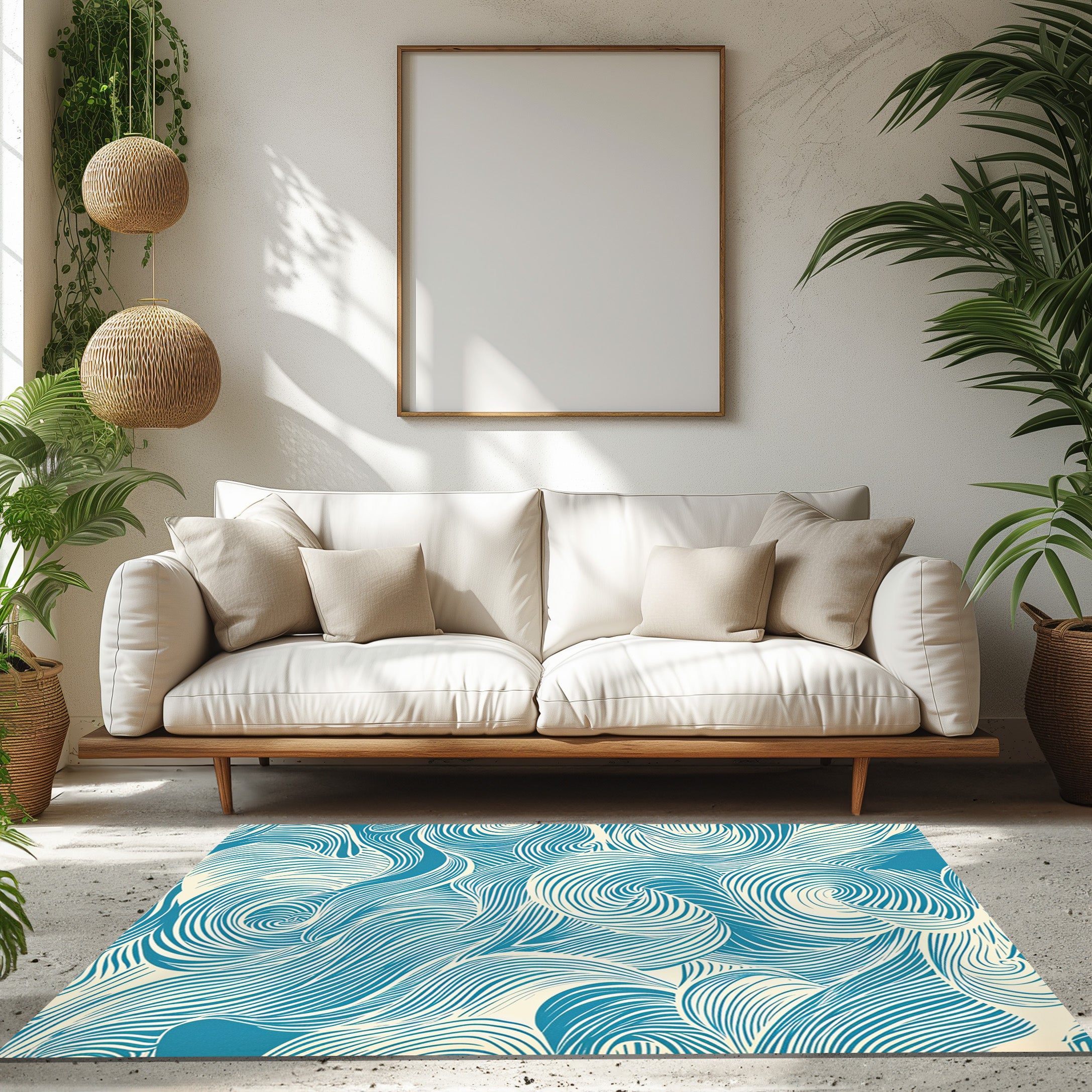 Blue And White Waves Non-Slip Rug