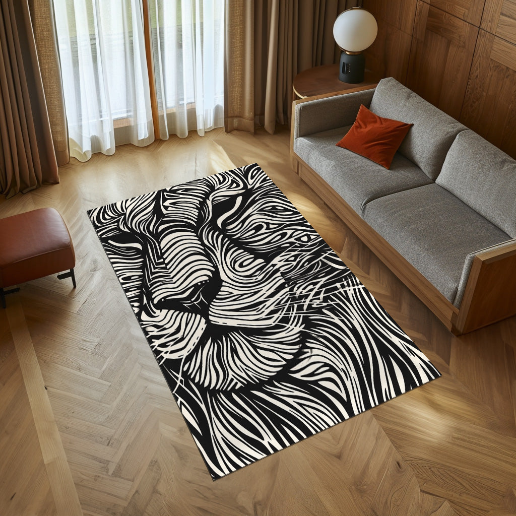 Black And White Lion Non-Slip Rug