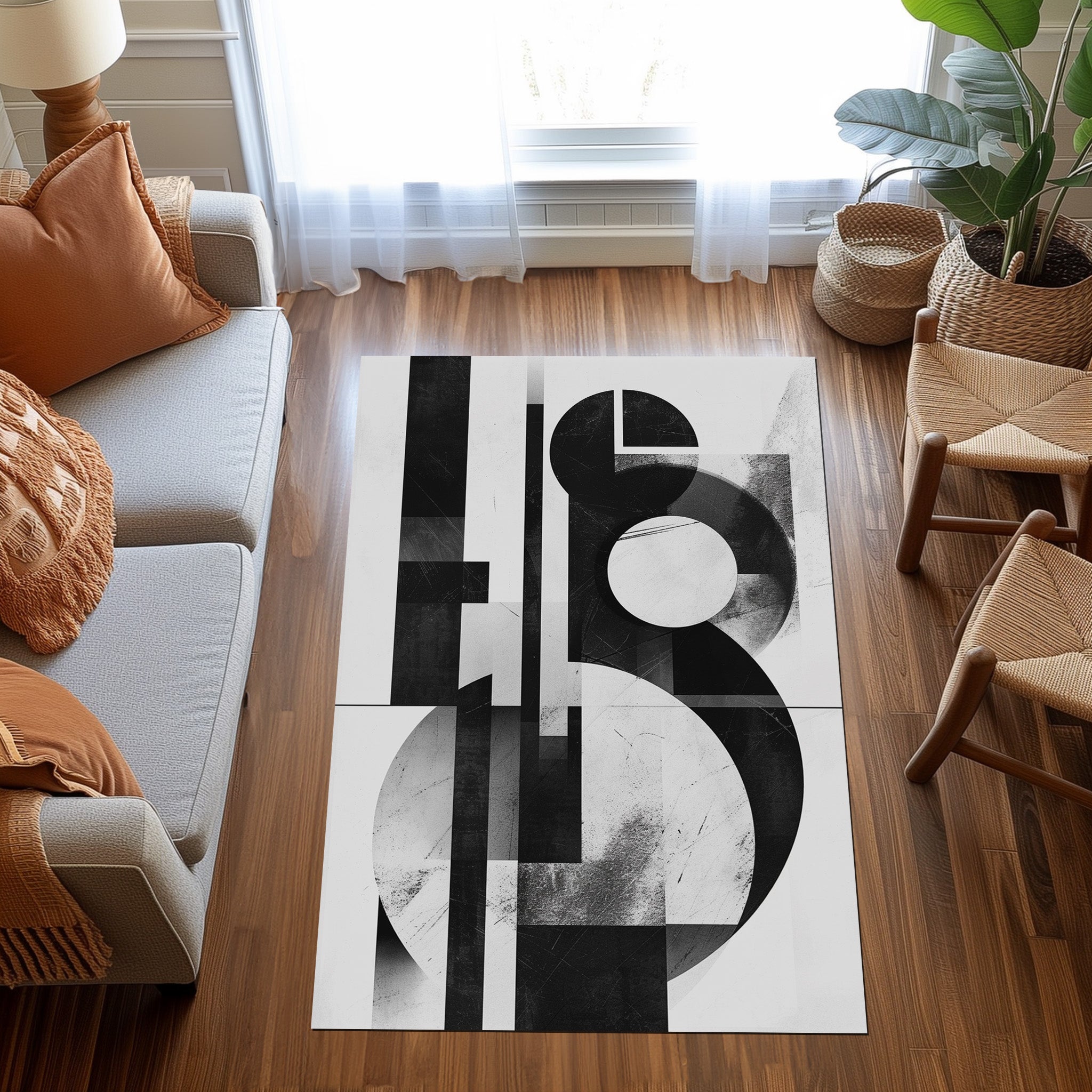 Black And White Abstract Non-Slip Rug