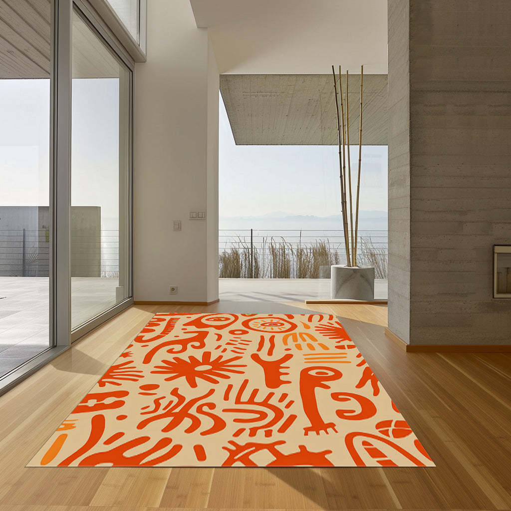 An Orange And Beige Pattern With Abstract Shapes Non-Slip Rug