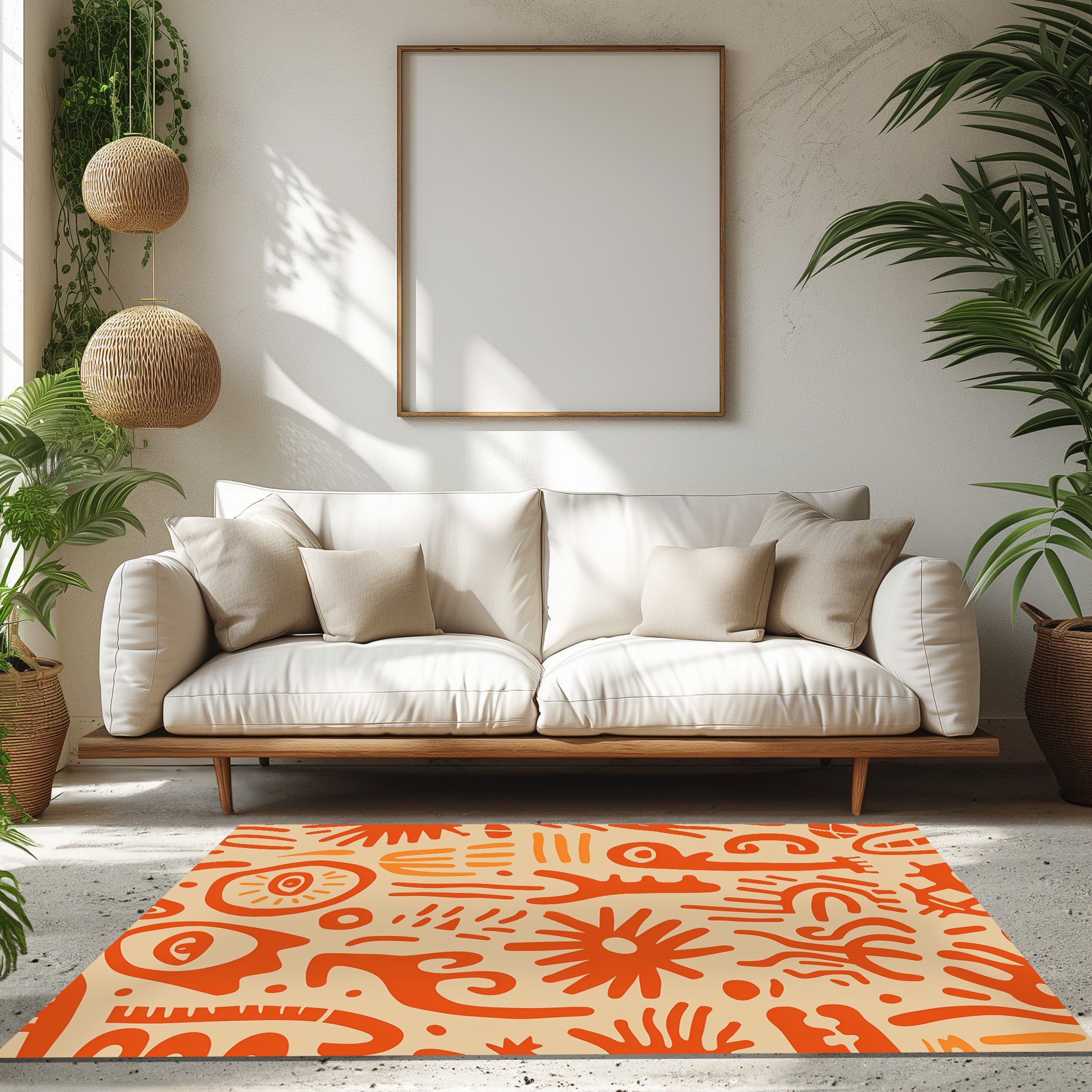 An Orange And Beige Pattern With Abstract Shapes Non-Slip Rug