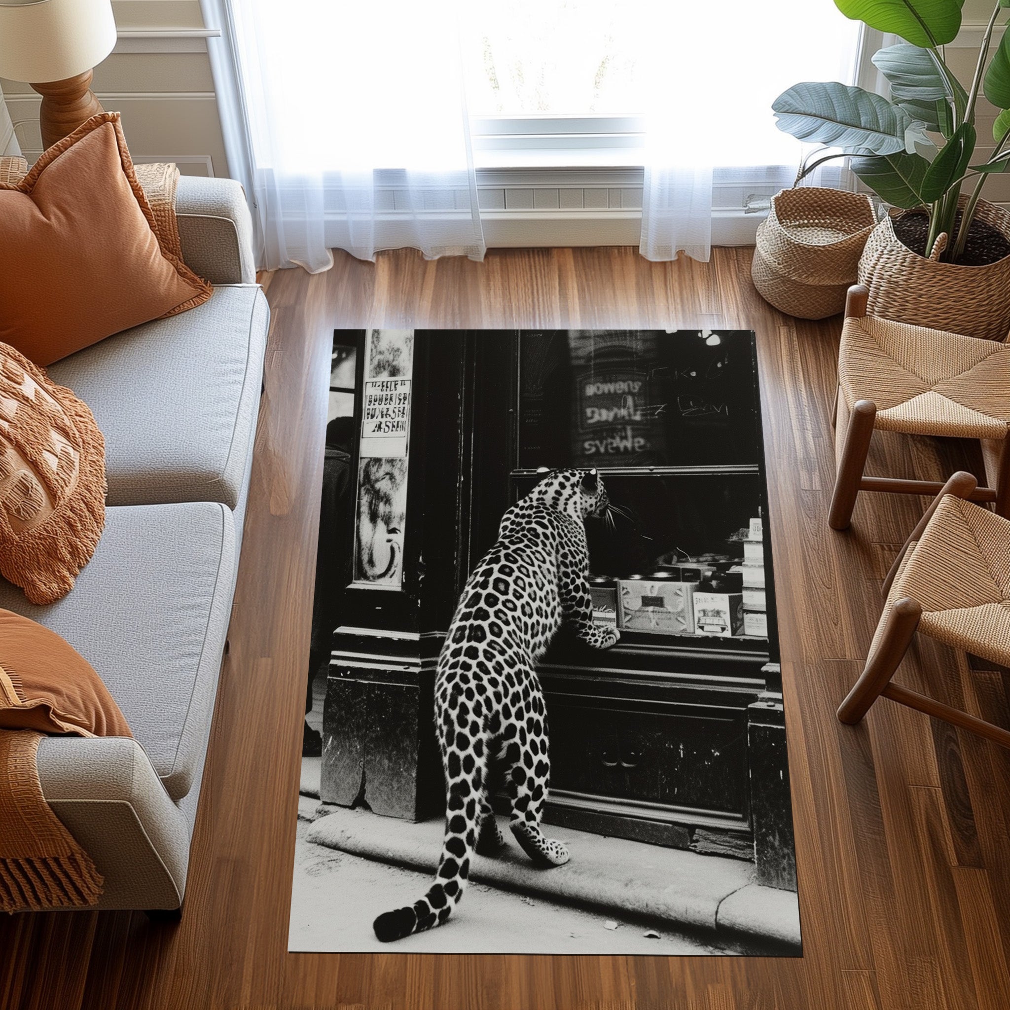 Black And White Leopard Non-Slip Rug