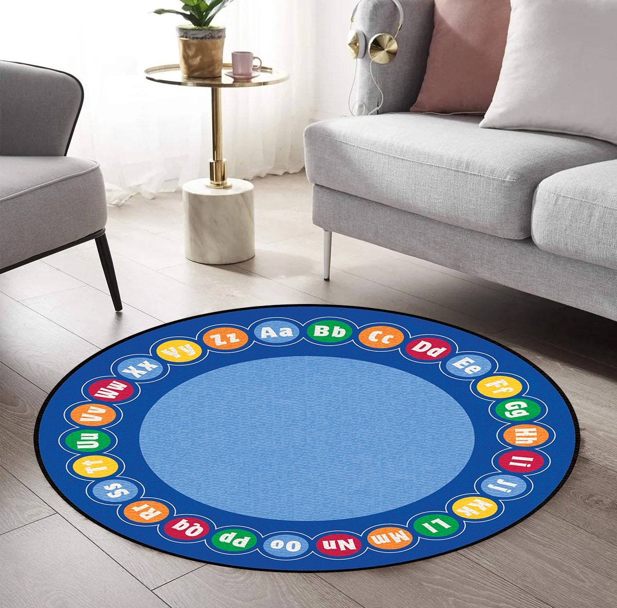 Just Rugging Rounded Rug ABC Nursery RugNon-Slip Rug Washable Mat Child Stain Resistant Living Room Kitchen Carpet