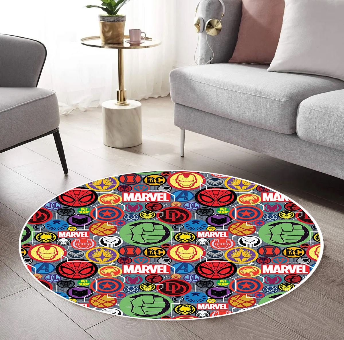 Just Rugging Rounded Rug Fantastic Marvel-Inspired Round RugNon-Slip Rug Washable Mat Child Stain Resistant Living Room Kitchen Carpet