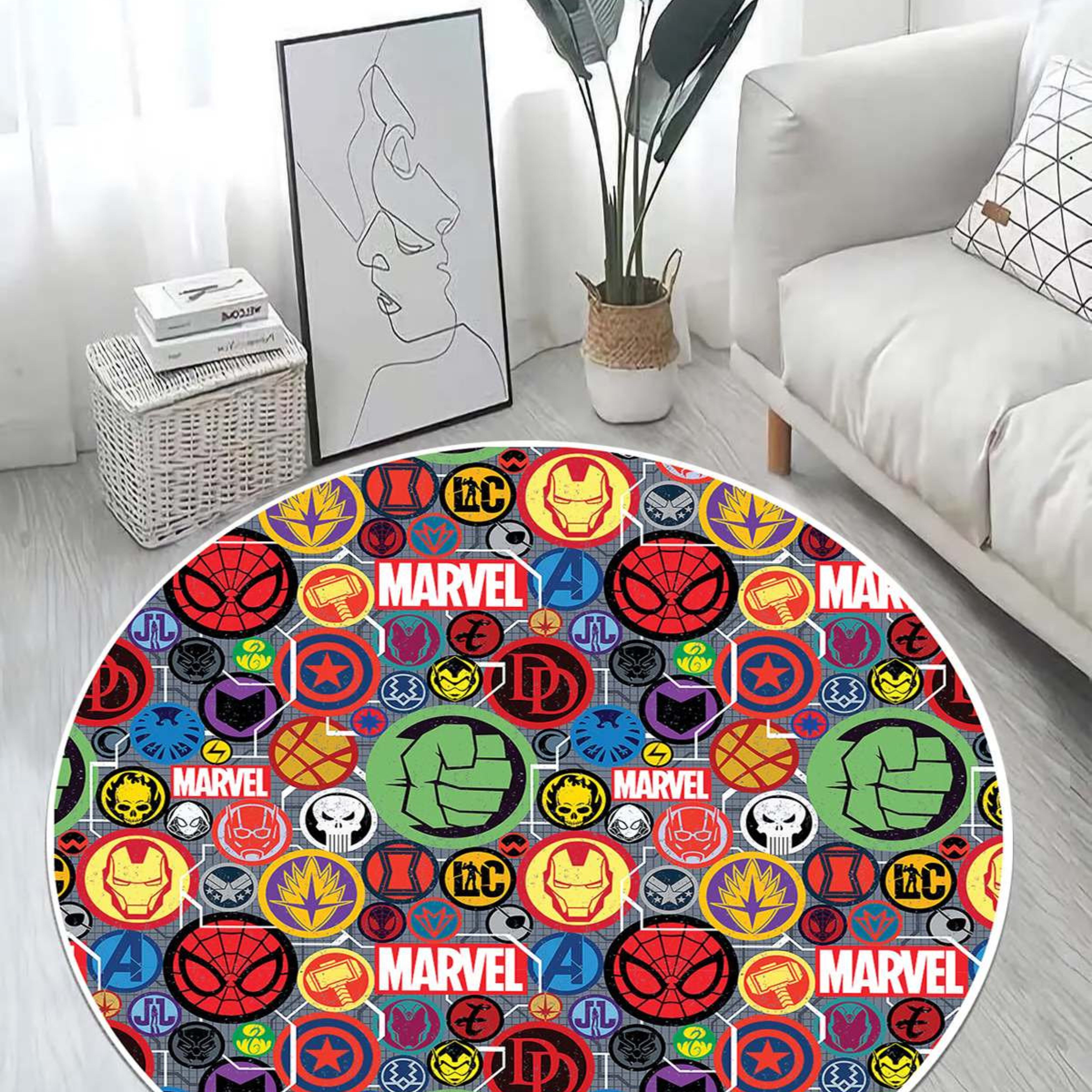 Just Rugging Rounded Rug Fantastic Marvel-Inspired Round RugNon-Slip Rug Washable Mat Child Stain Resistant Living Room Kitchen Carpet