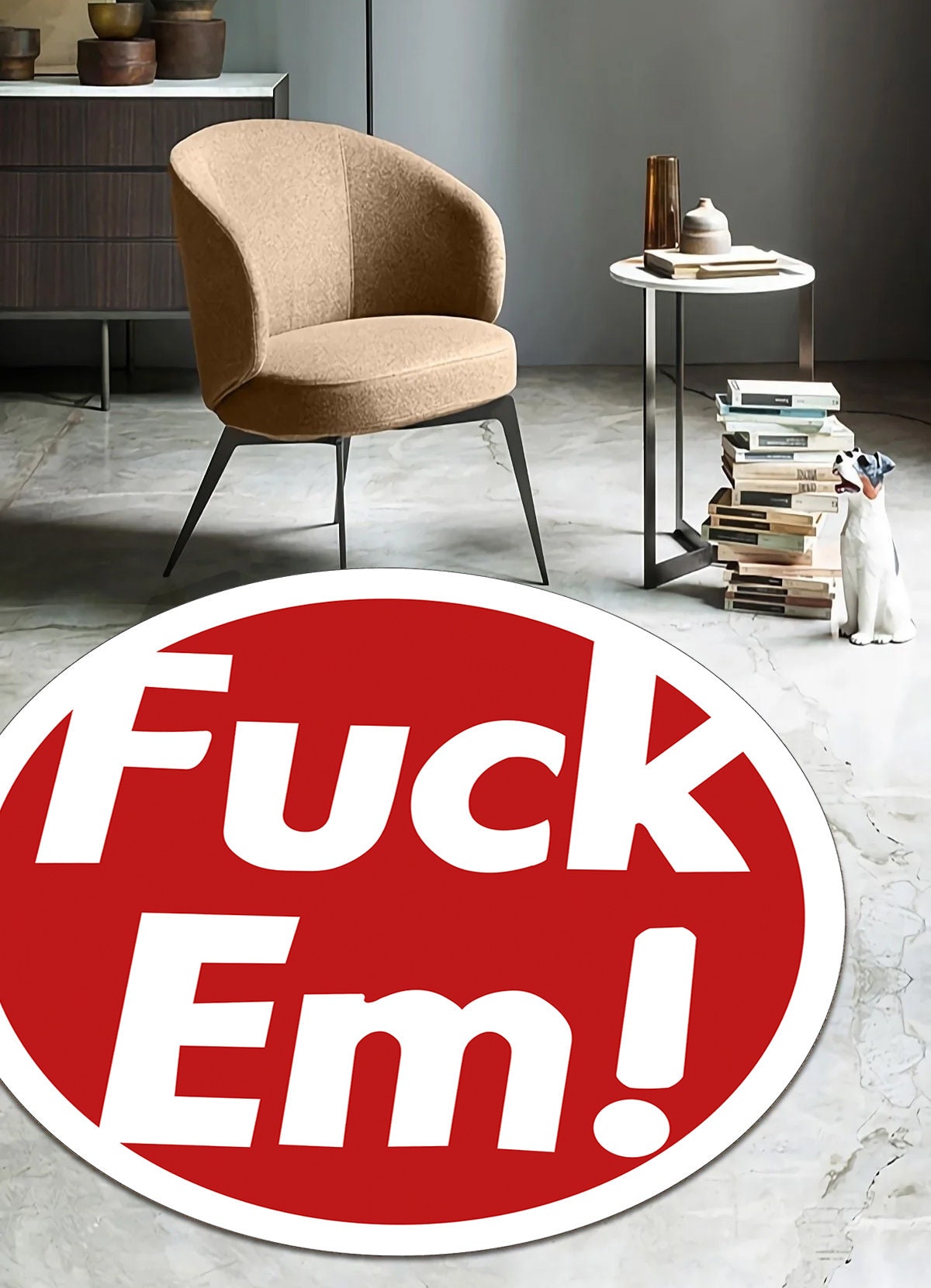 Just Rugging Rounded Rug Fuck Em Round CarpetNon-Slip Rug Washable Mat Child Stain Resistant Living Room Kitchen Carpet
