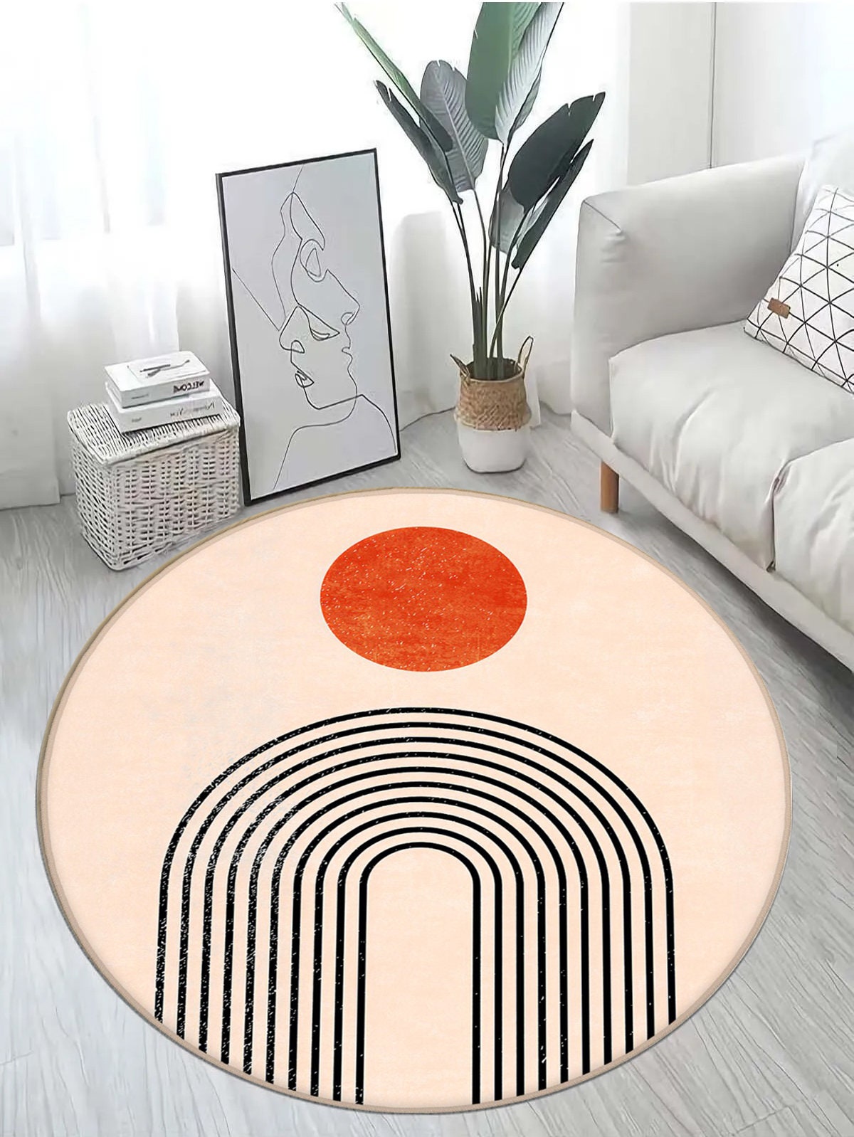 Just Rugging Rounded Rug Abstract Round RugNon-Slip Rug Washable Mat Child Stain Resistant Living Room Kitchen Carpet