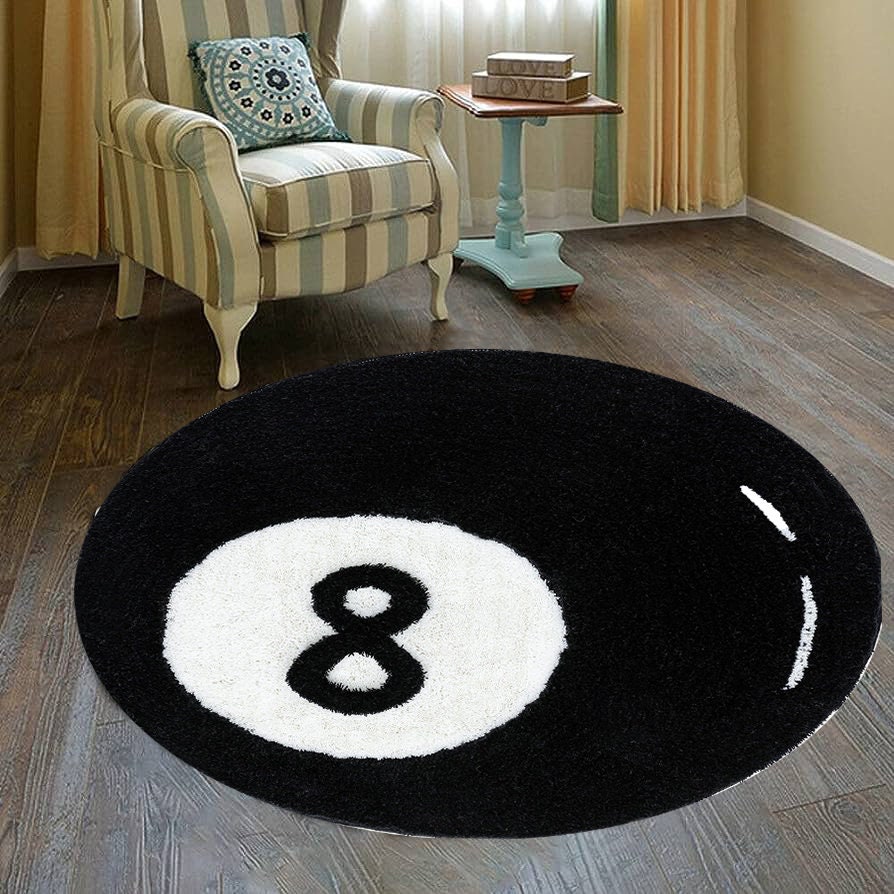 Just Rugging Rounded Rug Orange 8 Ball RugNon-Slip Rug Washable Mat Child Stain Resistant Living Room Kitchen Carpet