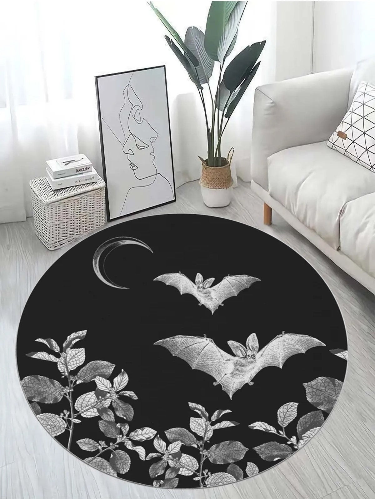 Just Rugging Rounded Rug Gothic Bats DesignNon-Slip Rug Washable Mat Child Stain Resistant Living Room Kitchen Carpet