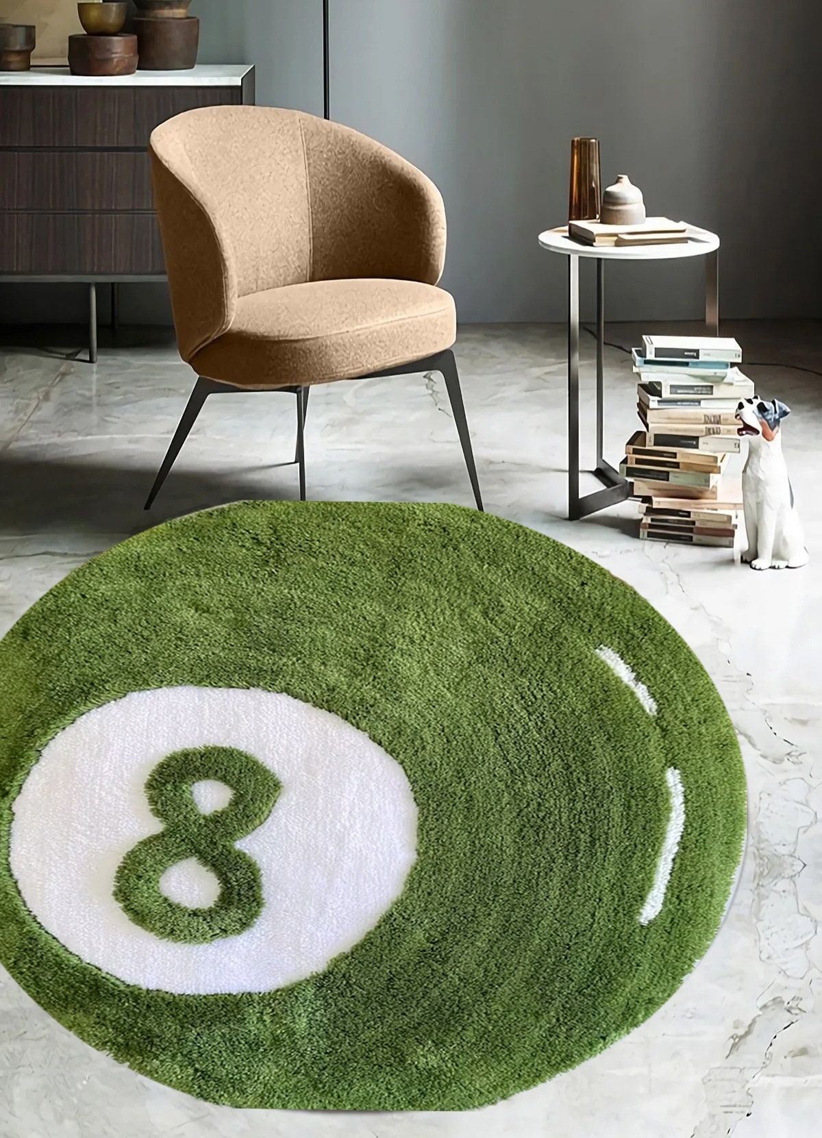 Just Rugging Rounded Rug Green Ball RugNon-Slip Rug Washable Mat Child Stain Resistant Living Room Kitchen Carpet