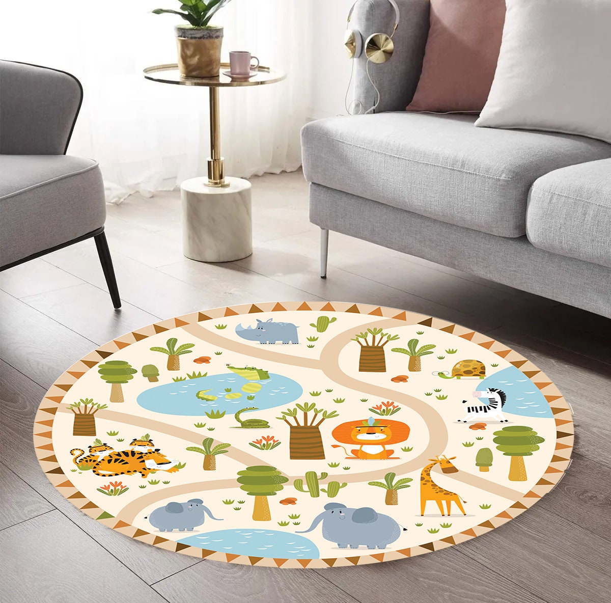 Just Rugging Safari Map Rounded Non-Slip Kids Rug